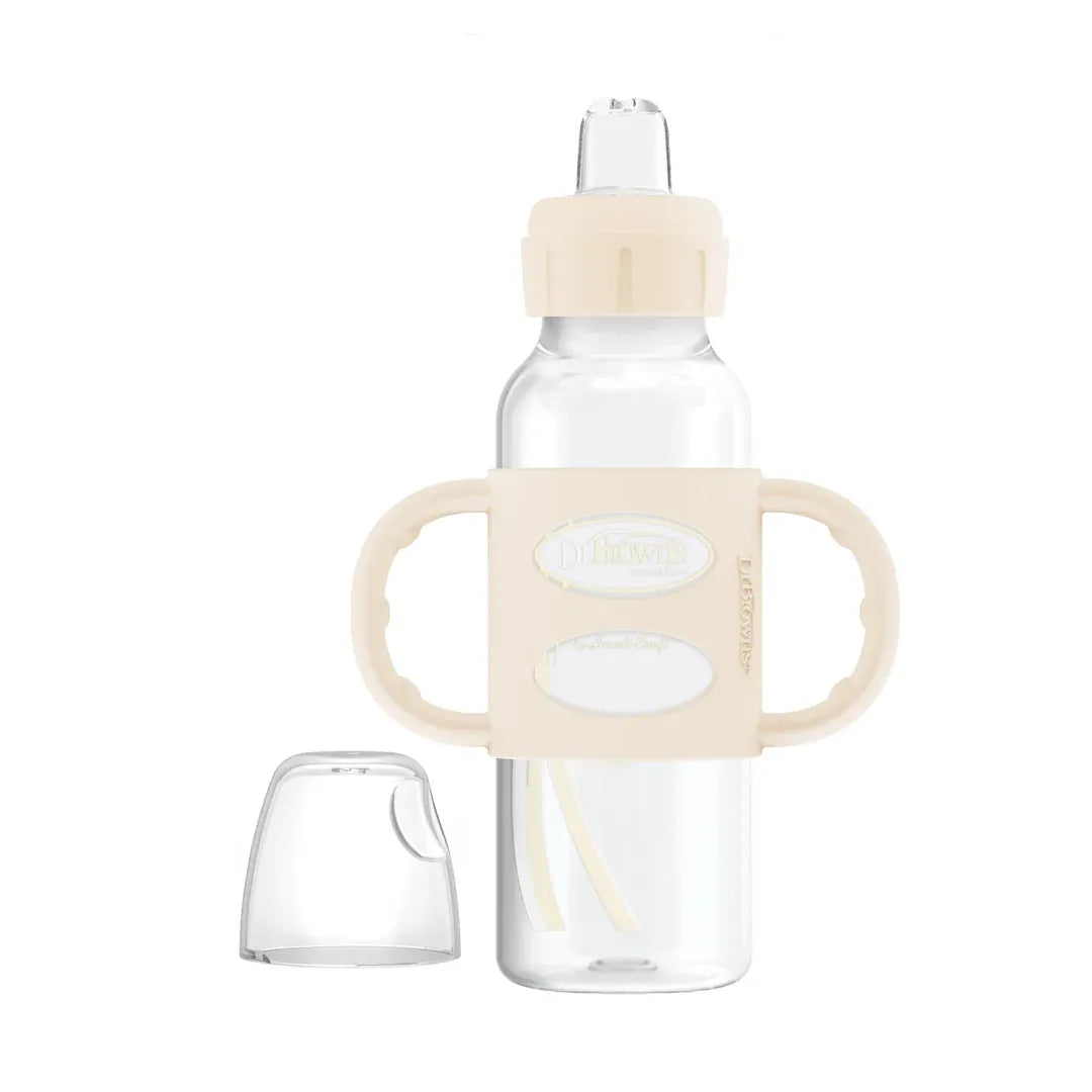 Dr. Brown's Milestones Narrow Sippy Spout Bottle with Silicone Handles, 8 oz/250 mL (7 Colors)