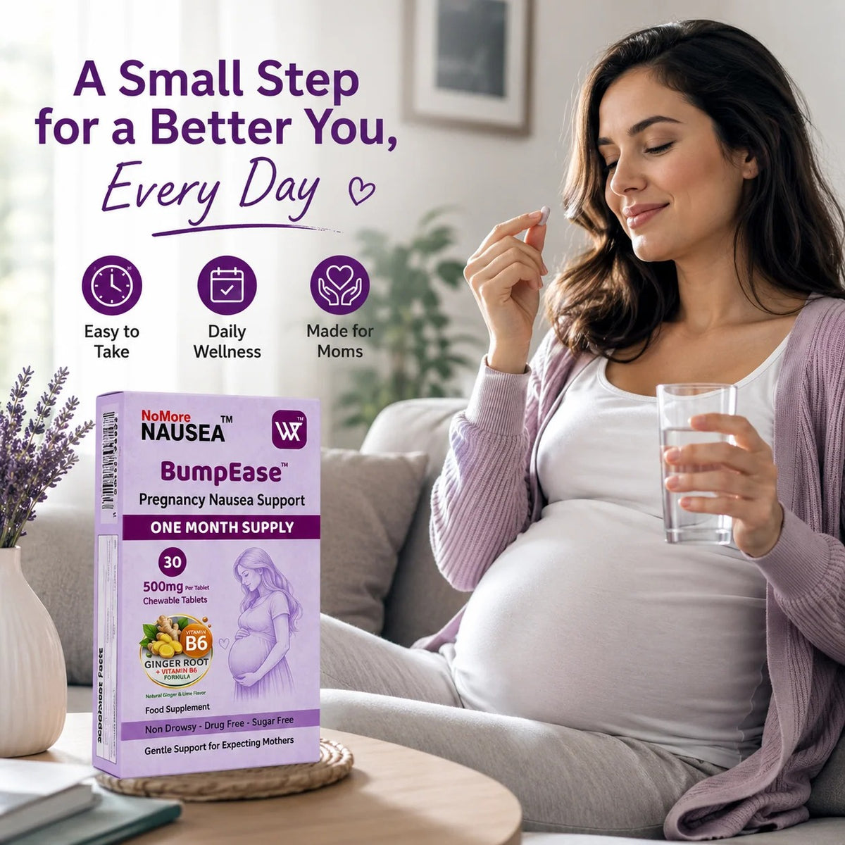 NoMore Nausea BumpEase Pregnancy Nausea Support Chewable Tablets (2 Sizes) - Pupsik Singapore