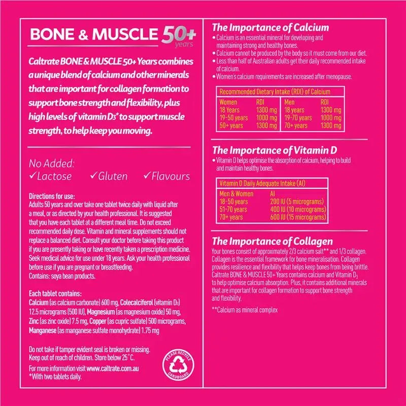 Caltrate Bone and Muscle 50+ Years Health Supplements, 100 Tabs (Exp 05/27)