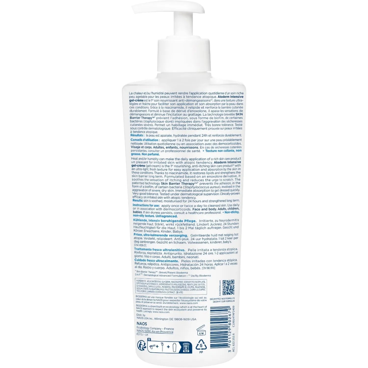 Bioderma Atoderm Intensive Gel Creme, Ultra Soothing Cooling Balm, 500ml (Exp 12/27) - Pupsik Singapore