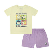 Baa Baa Sheepz Short Sleeve T-Shirt & Shorts - Snoopy S24 Peanuts Yellow & Purple (4 Sizes) - Pupsik Singapore