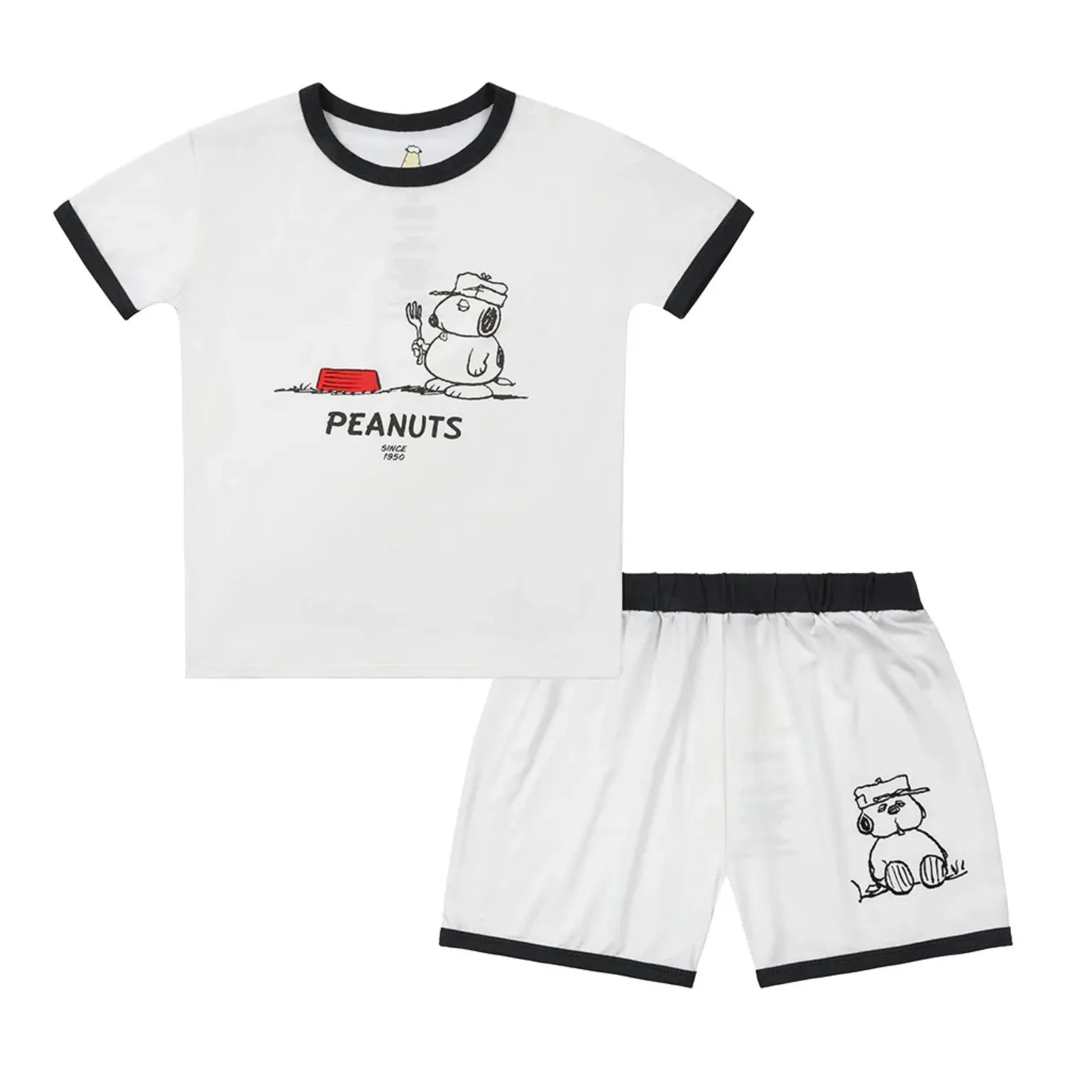 Baa Baa Sheepz Short Sleeve T-Shirt & Shorts - Snoopy S29 White (4 Sizes) - Pupsik Singapore