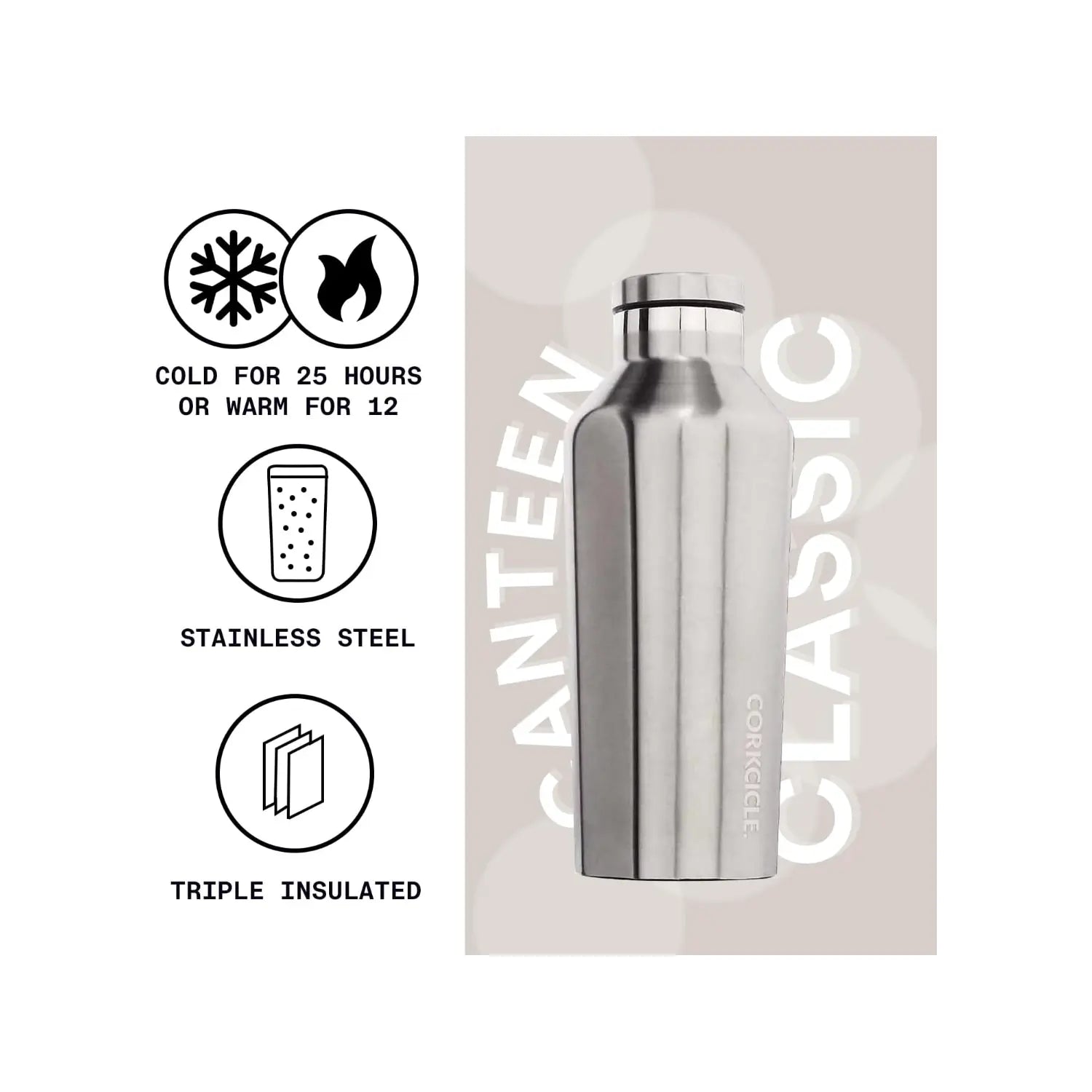 Corkcicle Metallic Canteen Insulated Stainless Steel Water Bottle, 265ml - Pupsik Singapore