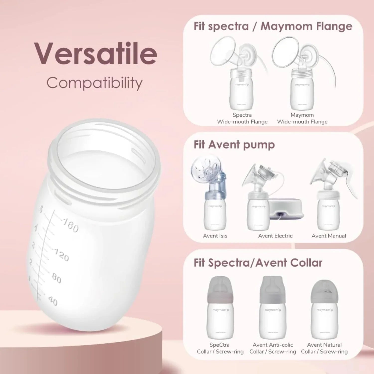 Maymom Wide-Neck Breastmilk Storage Bottles for Spectra 8pk, 160ml (3 Colors) - Pupsik Singapore