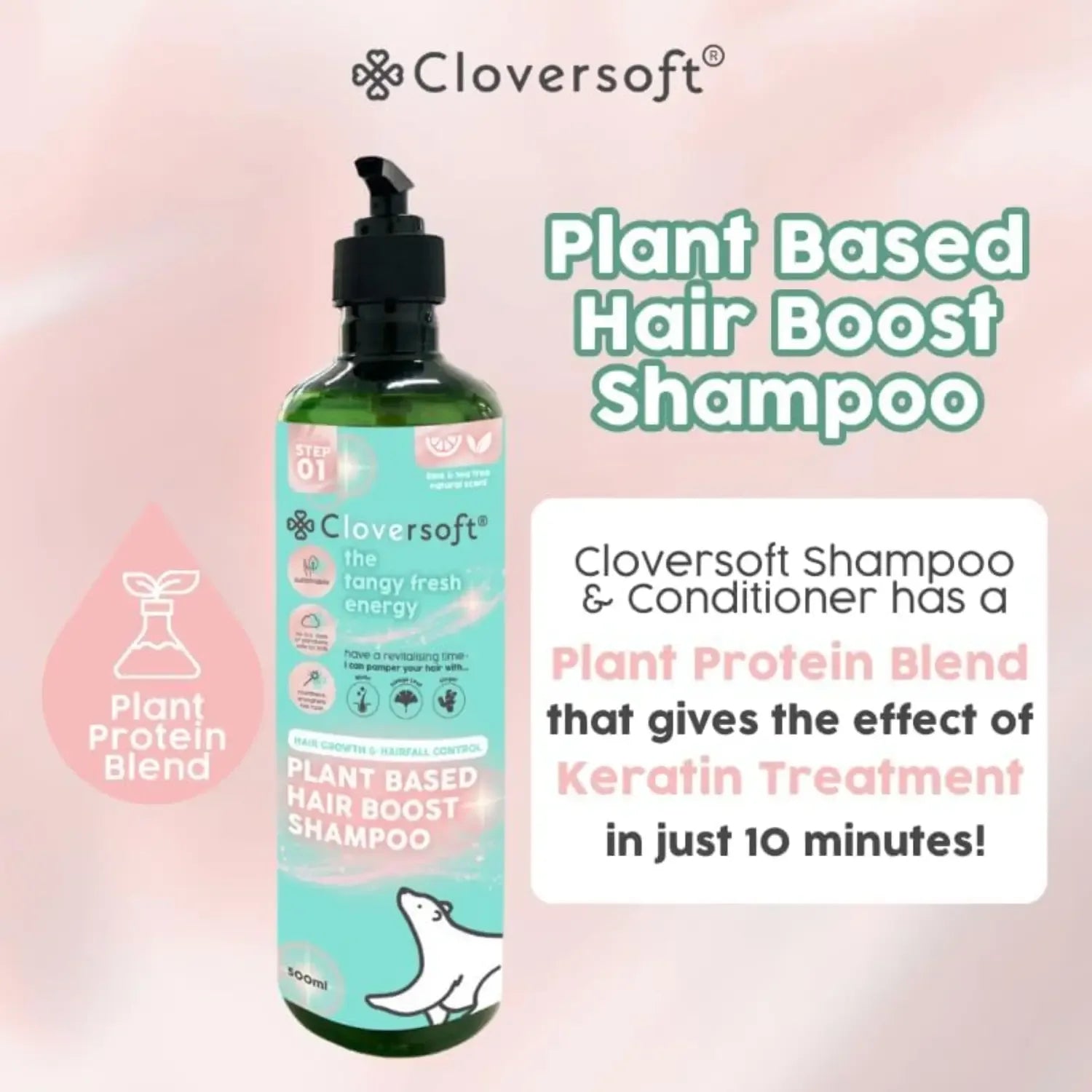 Cloversoft Plant Based Hair Boost Shampoo, 500ml - Lime & Tea Tree (Exp 11/28) - Pupsik Singapore