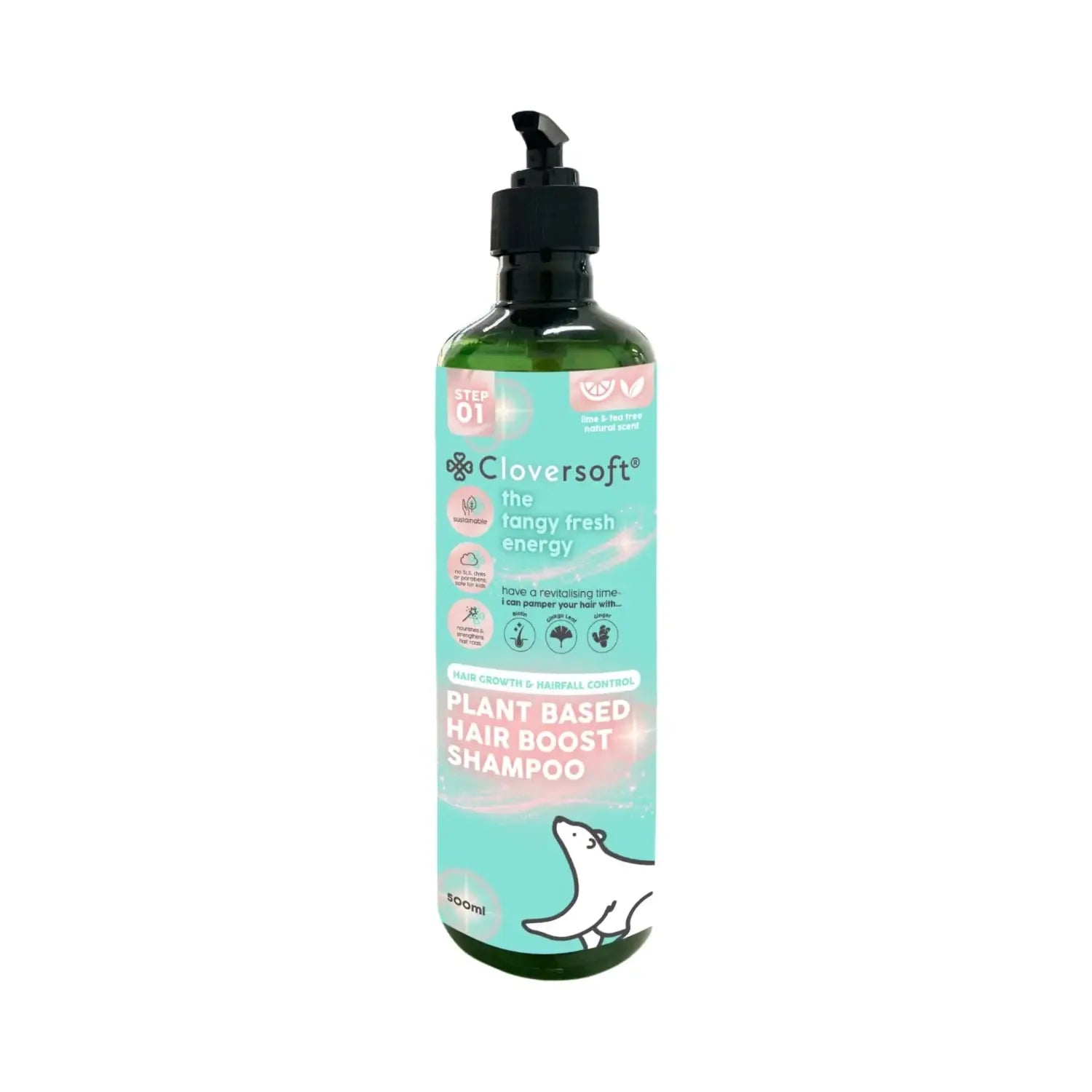 Cloversoft Plant Based Hair Boost Shampoo, 500ml - Lime & Tea Tree (Exp 11/28) - Pupsik Singapore