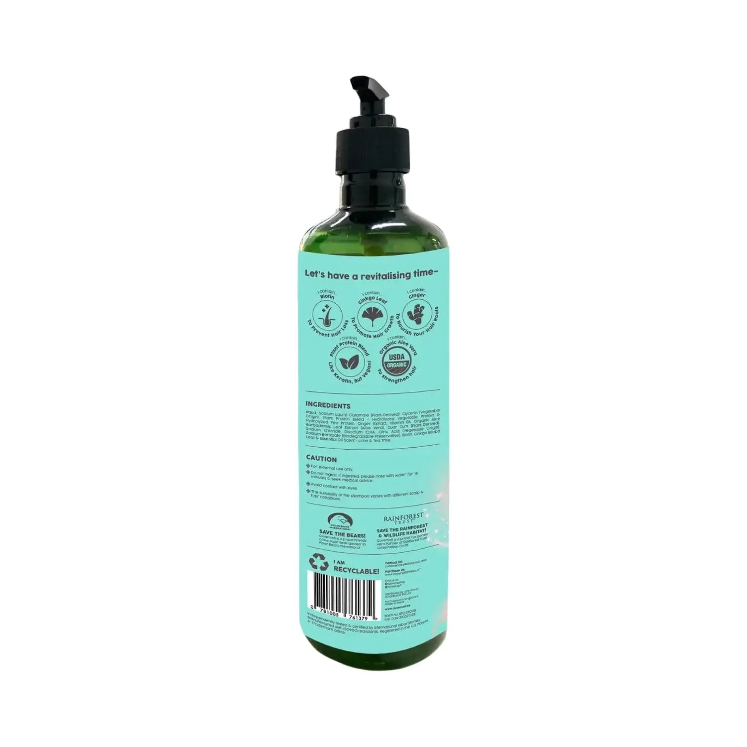Cloversoft Plant Based Hair Boost Shampoo, 500ml - Lime & Tea Tree (Exp 11/28) - Pupsik Singapore