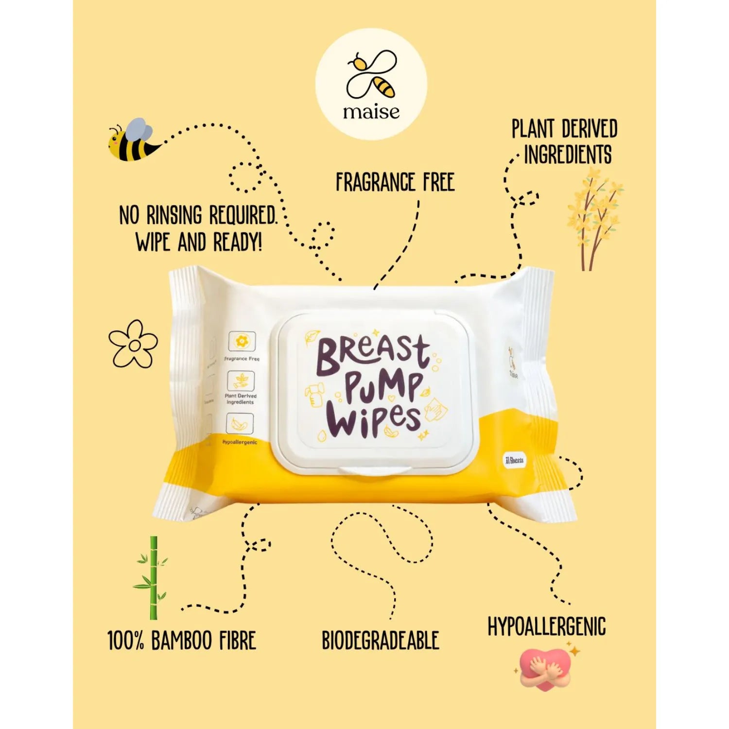 Maise Breast Pump Wipes, 4 x 30s (Exp 12/27) - Pupsik Singapore