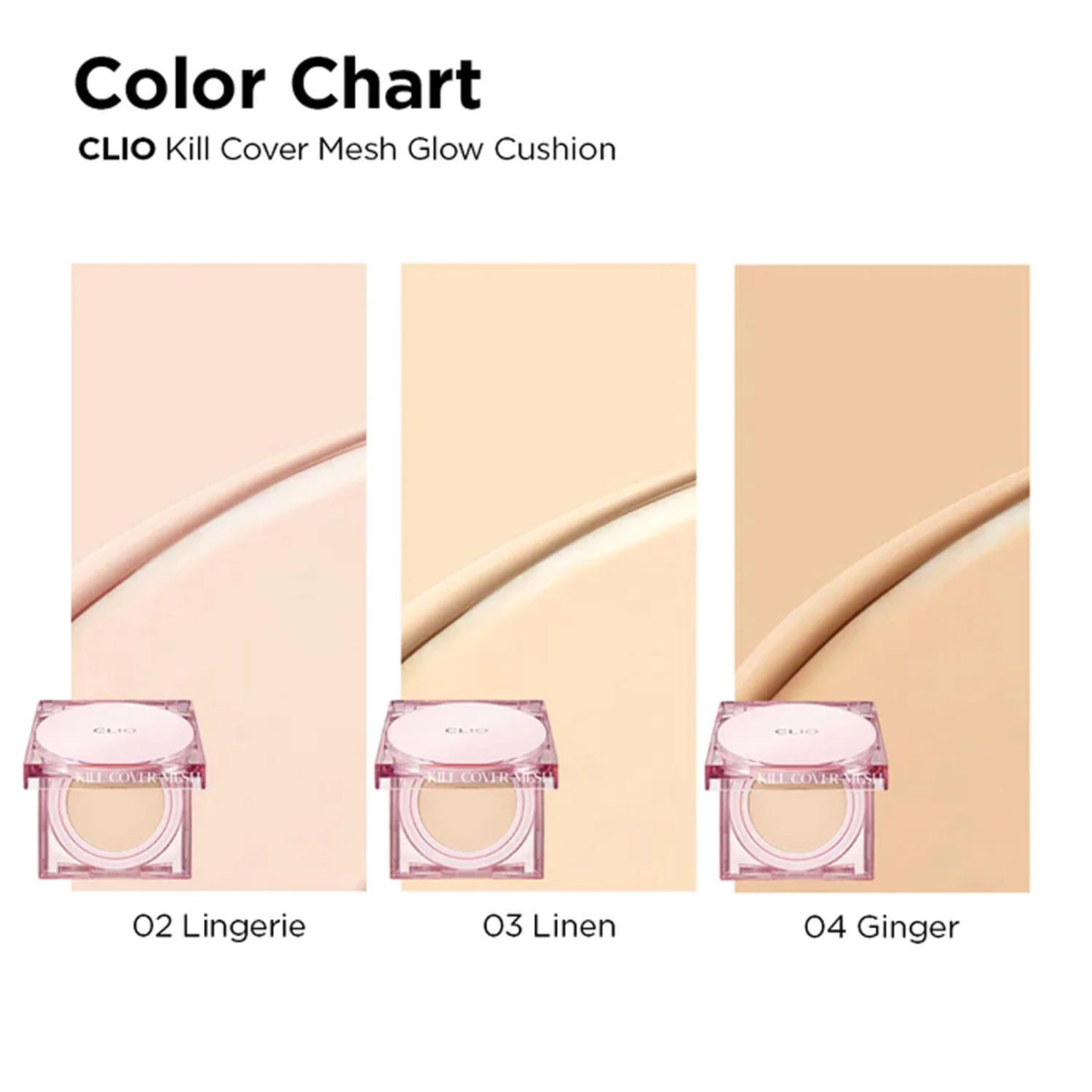 CLIO Kill Cover Mesh Glow Cushion + Refill Set - SPF50+ PA++++, 15g + 15g (3 Shades)