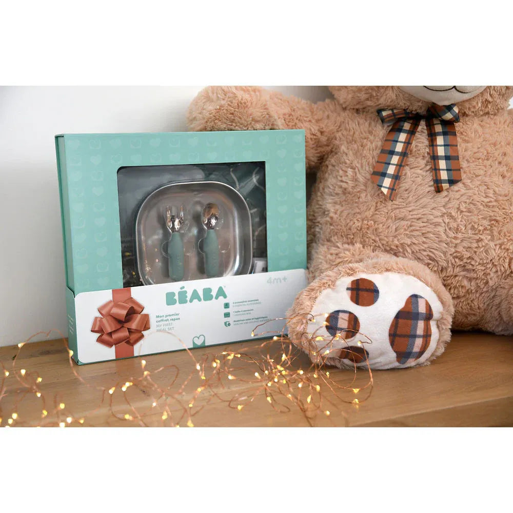 Beaba Stainless Steel Baby Meal Gift Set - Sage - Pupsik Singapore
