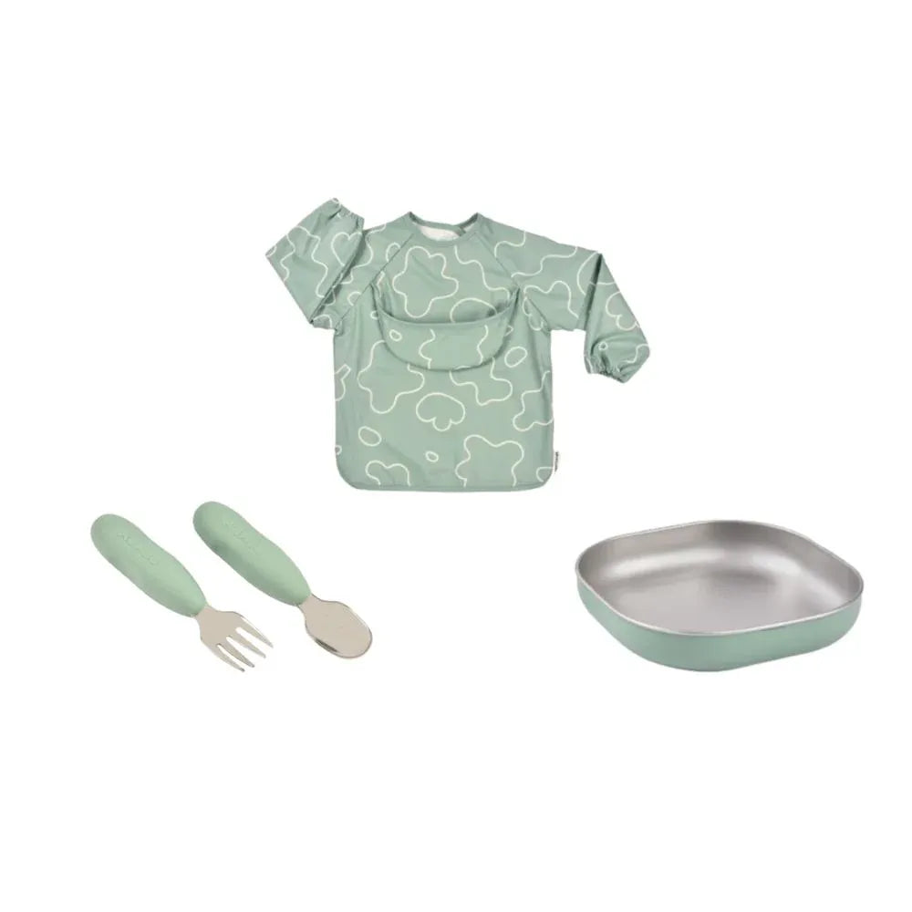 Beaba Stainless Steel Baby Meal Gift Set - Sage - Pupsik Singapore