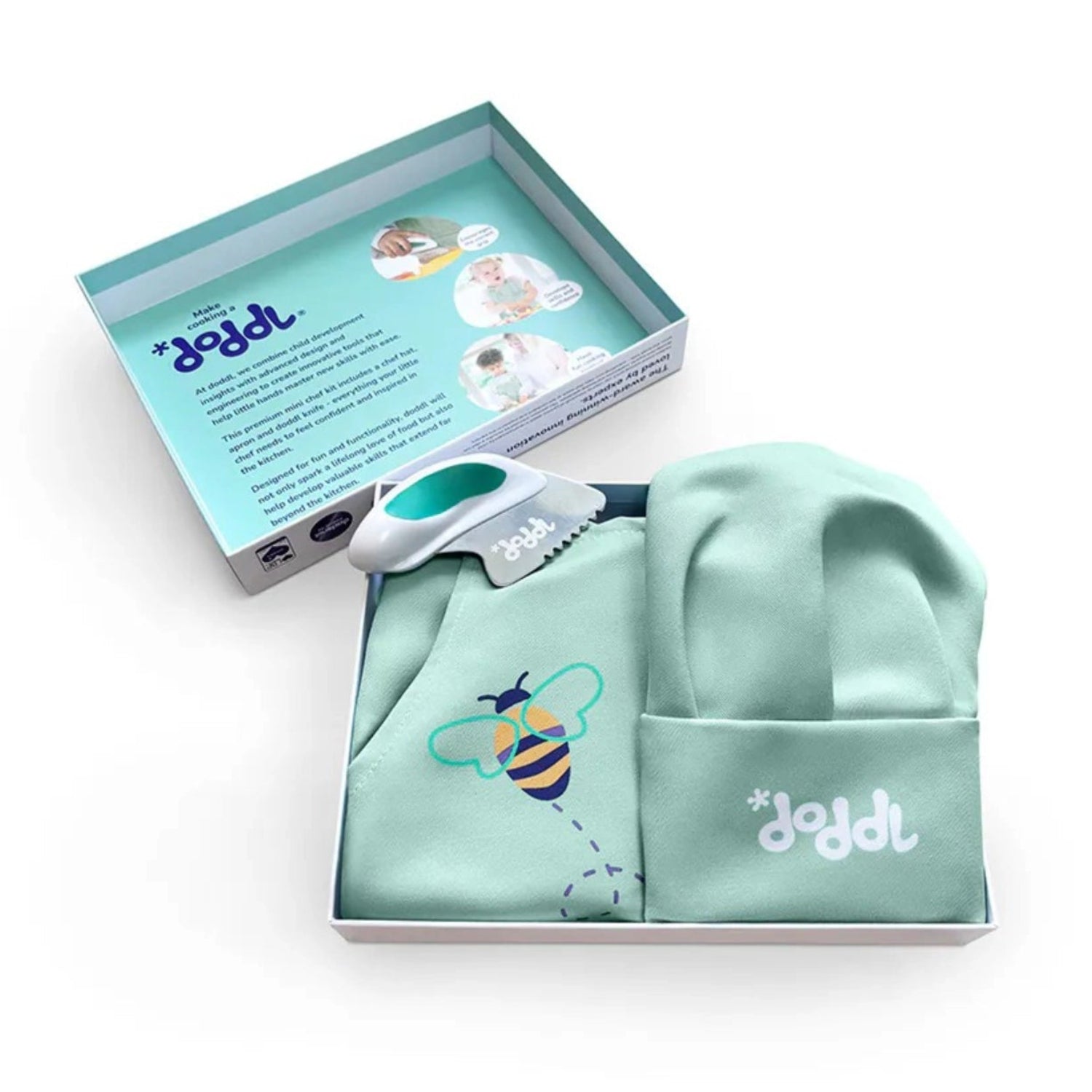 Doddl Mini Chef Kit, 2-5Y | Toddler Knife, Mini Chef Apron and Hat - Pupsik Singapore