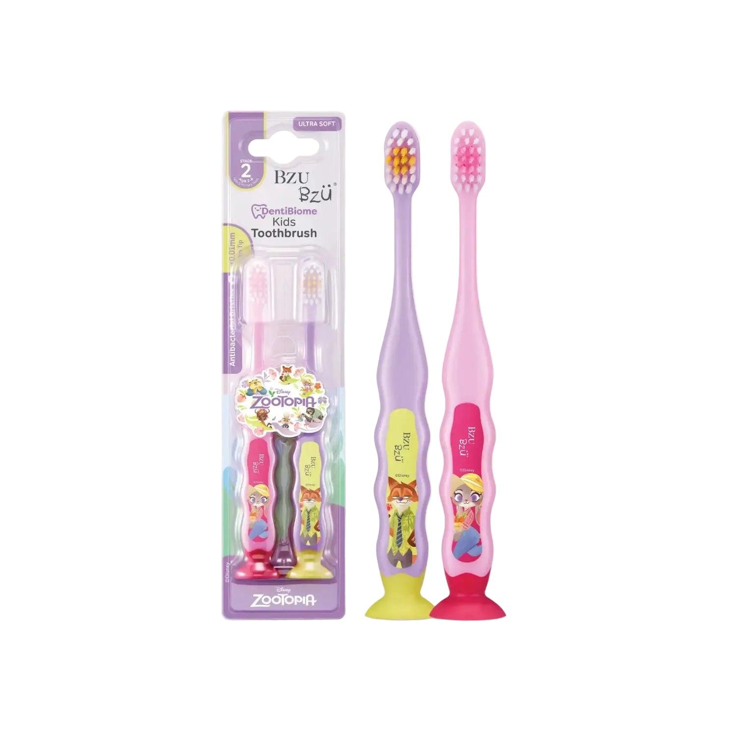 BZU BZU DentiBiome Kids Toothbrush, 2pk - Zootopia (2 Types) | 2-12Y - Pupsik Singapore