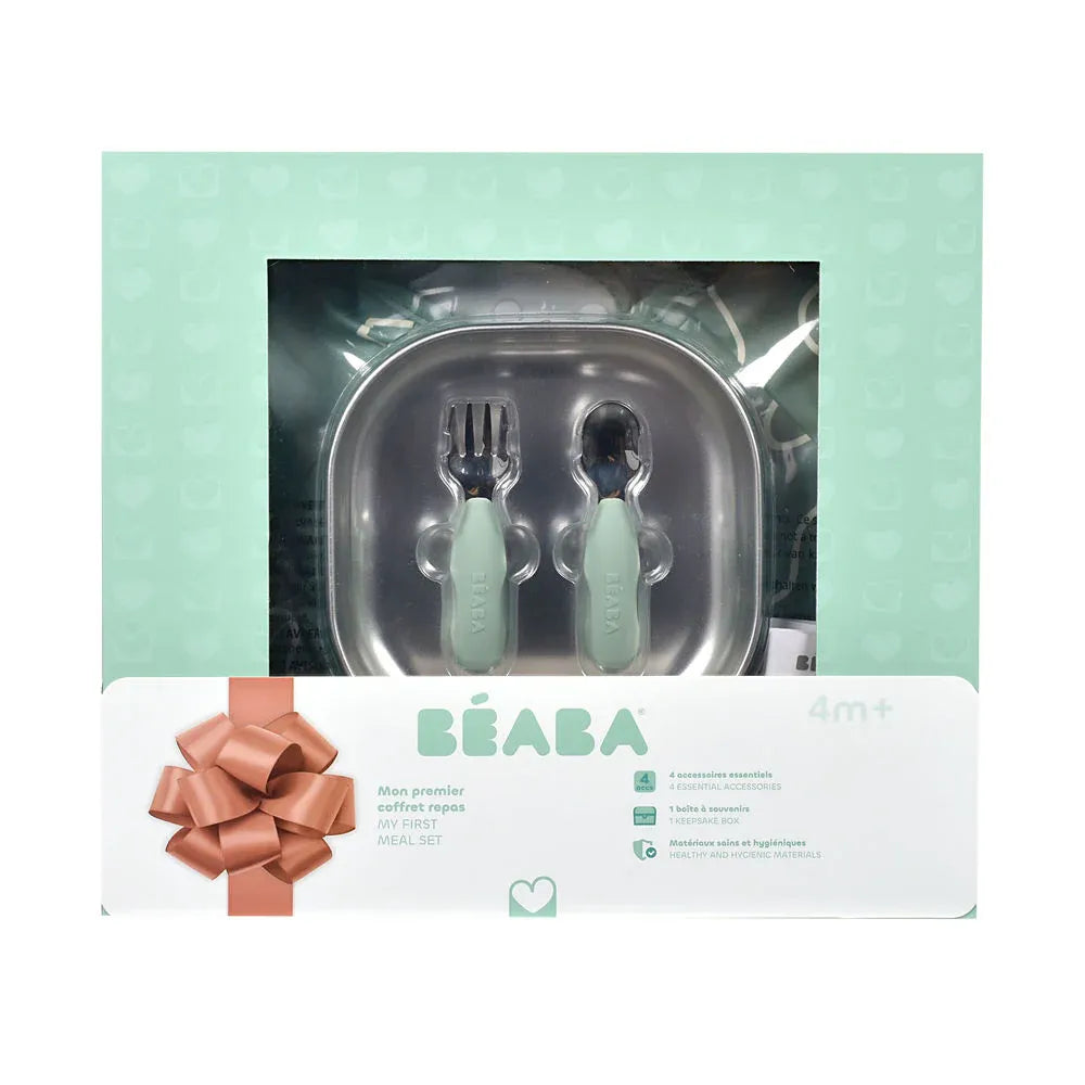 Beaba Stainless Steel Baby Meal Gift Set - Sage - Pupsik Singapore