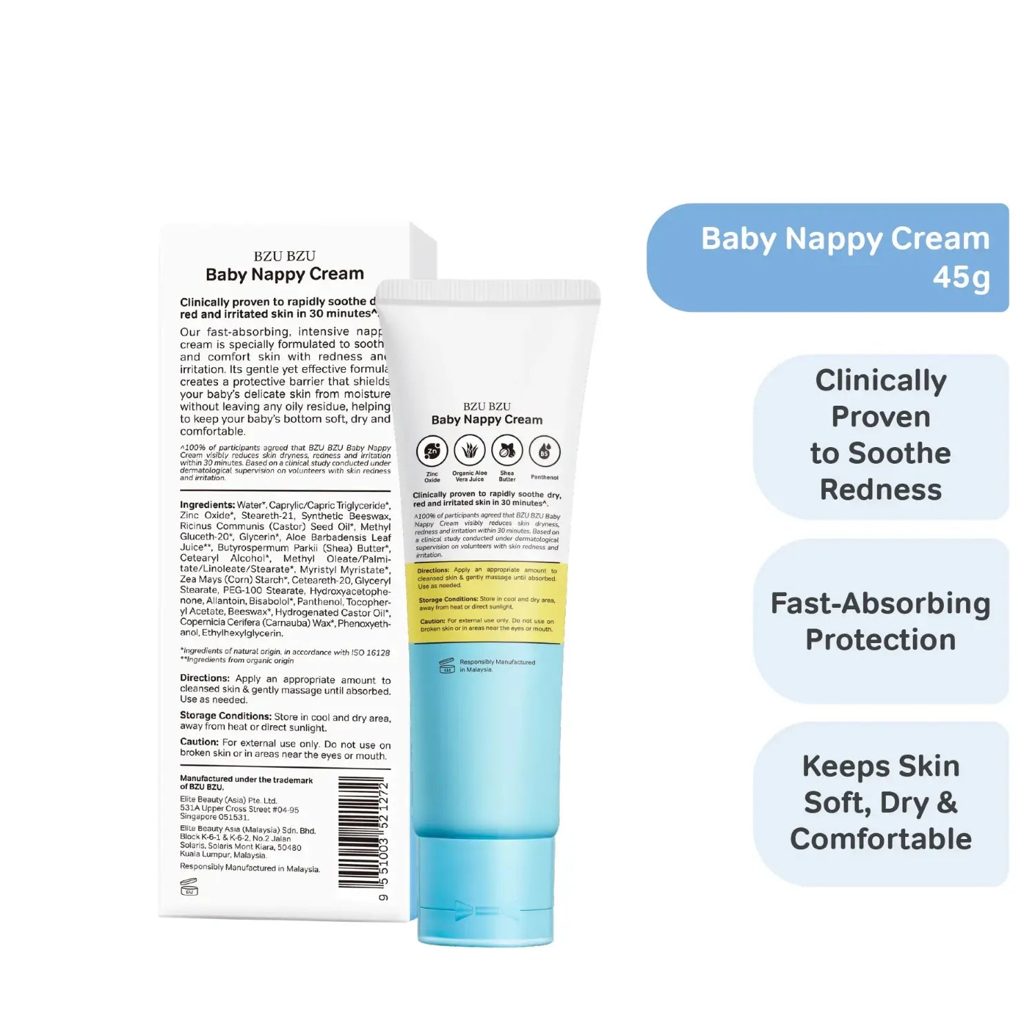 BZU BZU Baby+ Baby Nappy Cream, 45g (Exp 11/28) - Pupsik Singapore