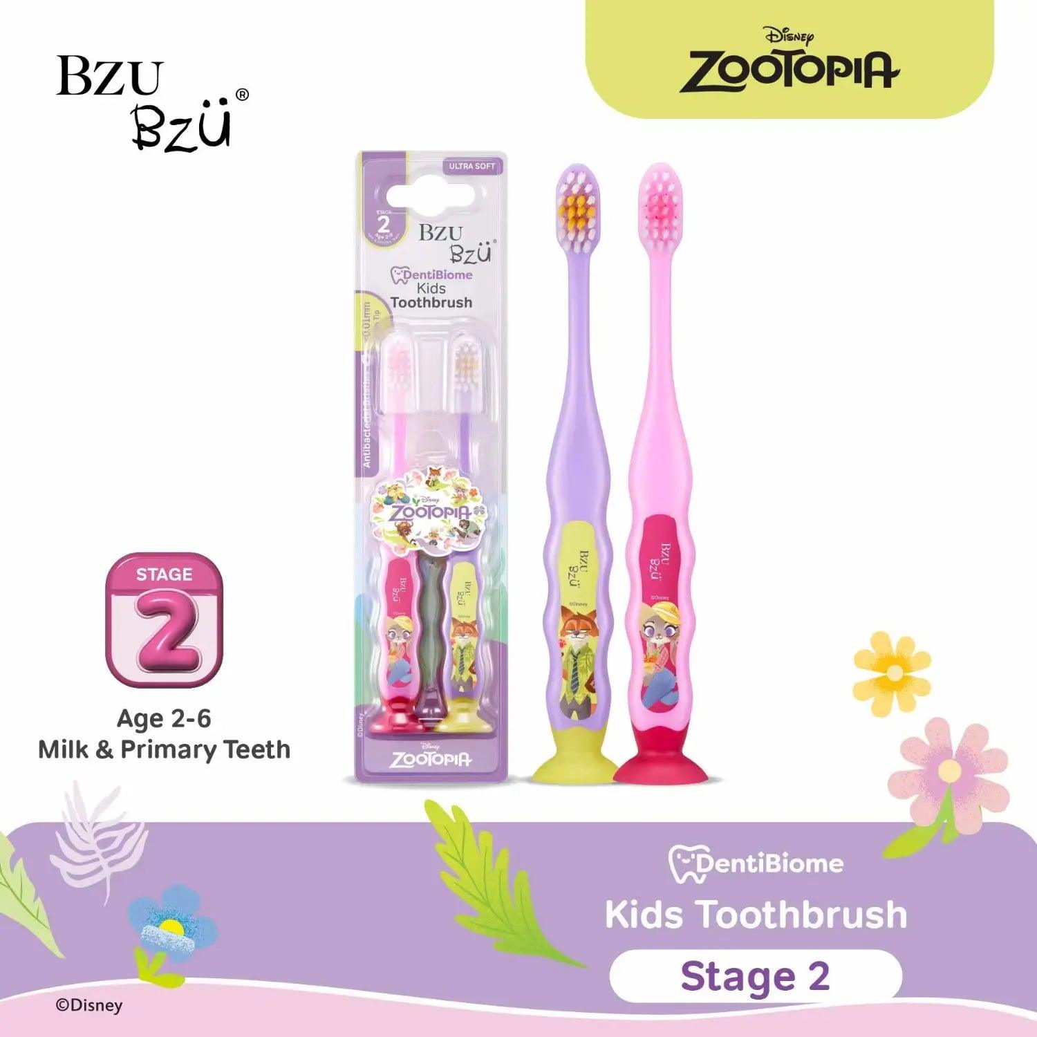 BZU BZU DentiBiome Kids Toothbrush, 2pk - Zootopia (2 Types) | 2-12Y - Pupsik Singapore