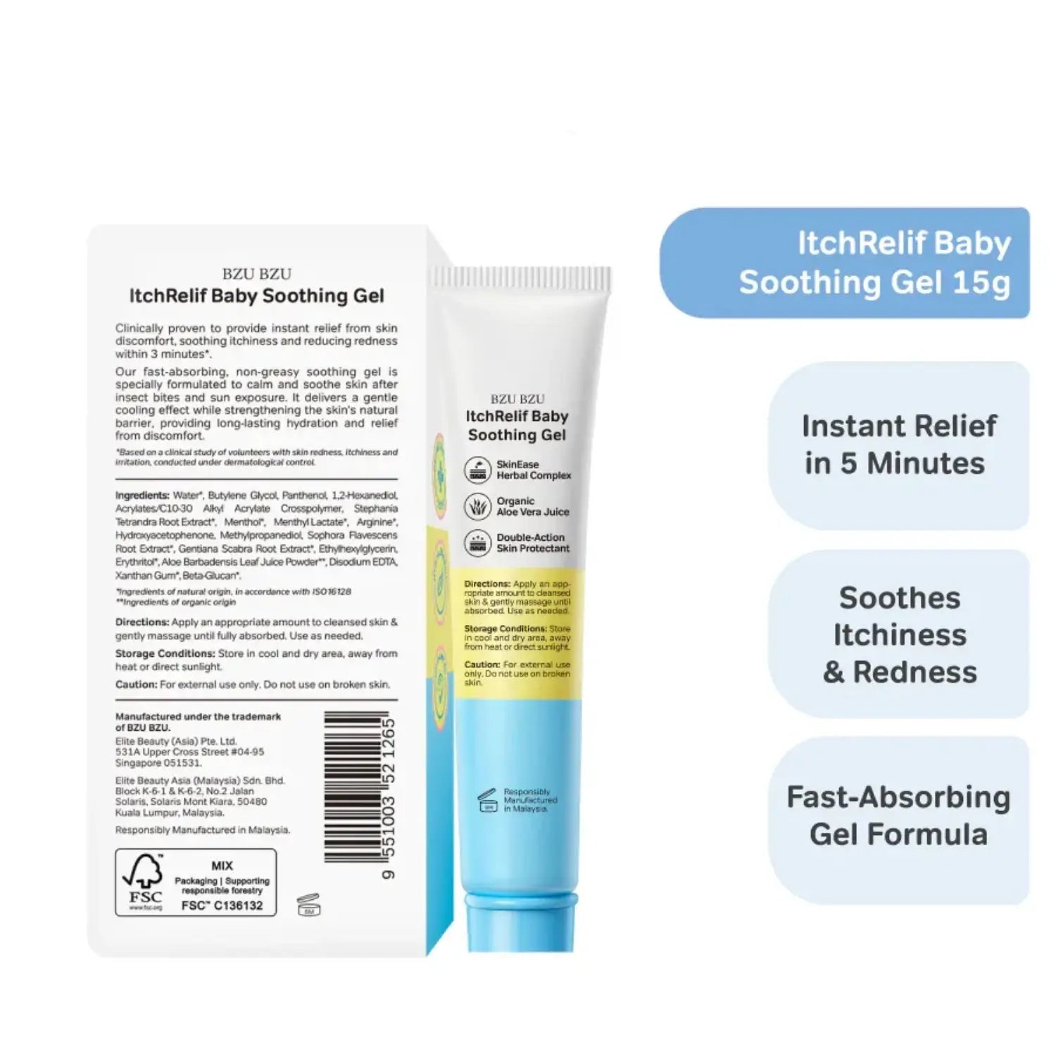 BZU BZU Baby+ ItchRelif Baby Soothing Gel, 15g (Exp 11/28) - Pupsik Singapore