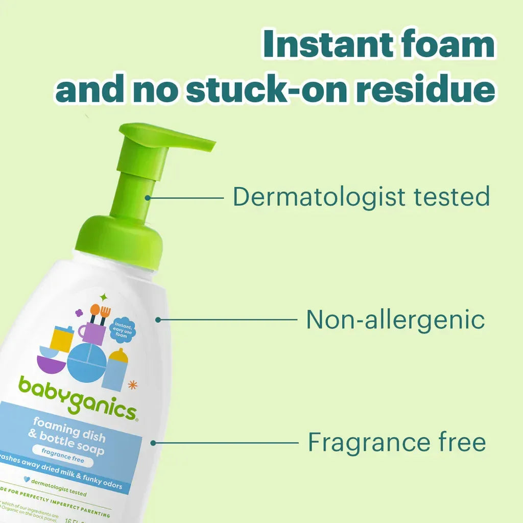 Babyganics Foaming Dish & Bottle Soap, 473ml - Fragrance Free (Exp 08/27) - Pupsik Singapore