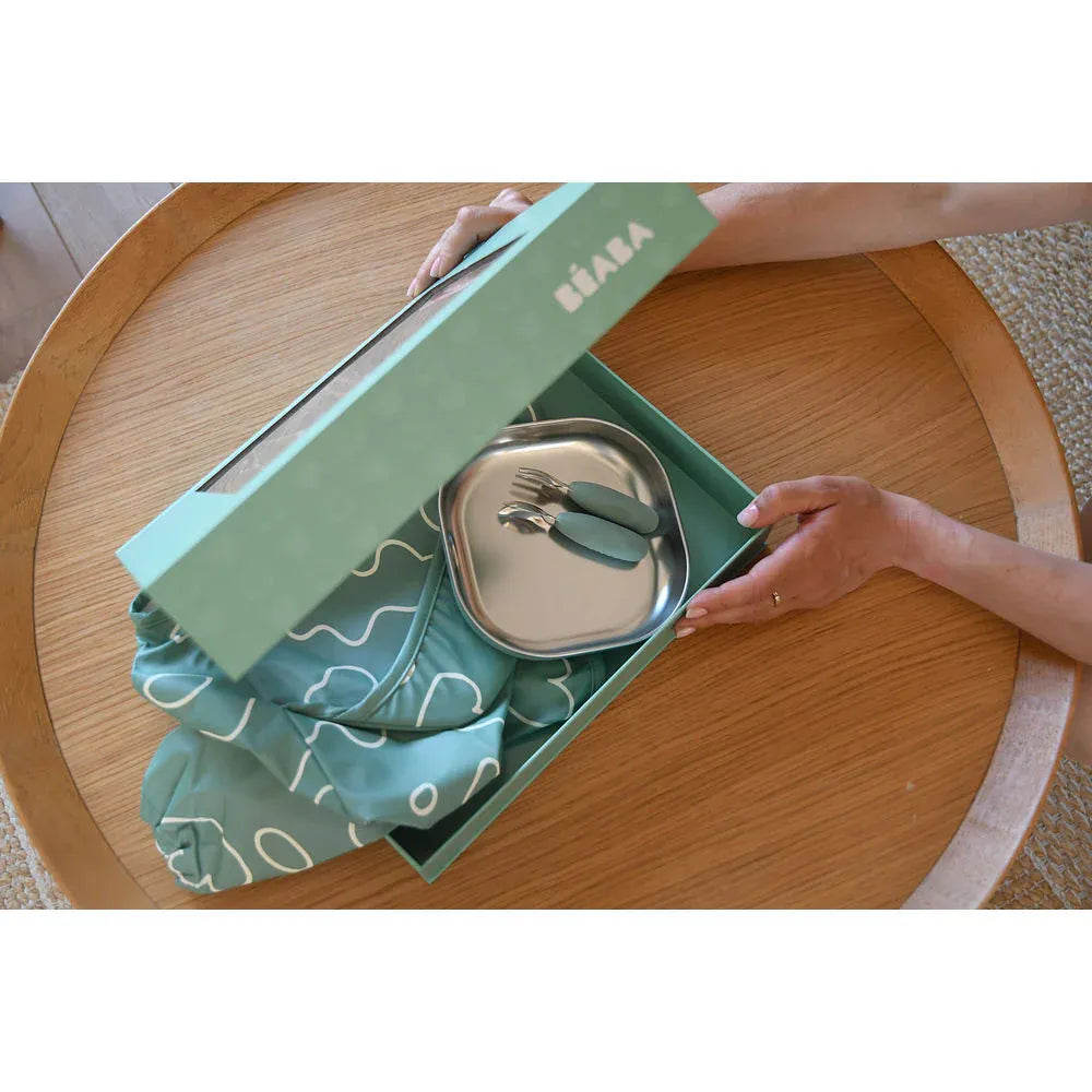 Beaba Stainless Steel Baby Meal Gift Set - Sage - Pupsik Singapore