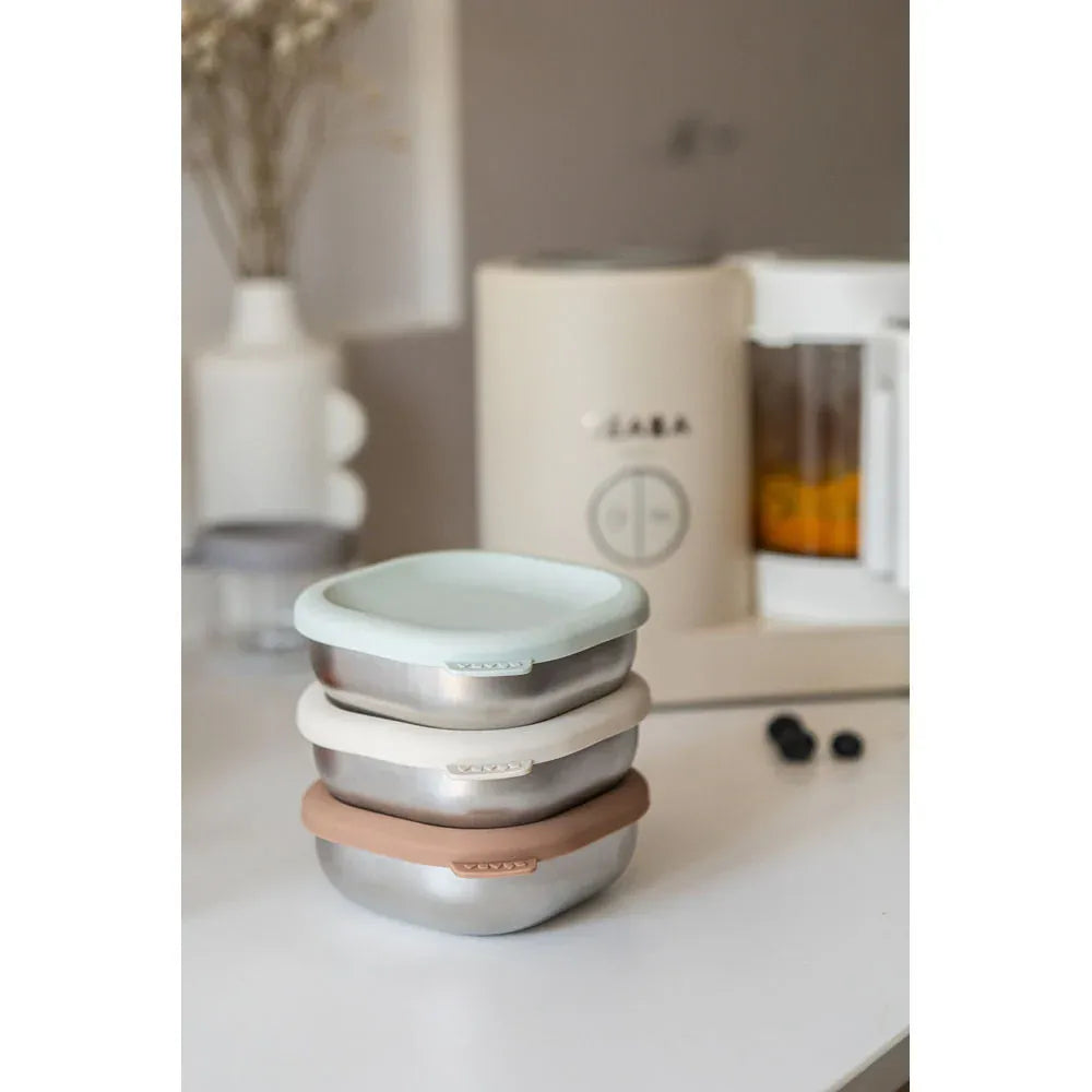 Beaba Stainless Steel Meal Boxes Set - Natural - Pupsik Singapore