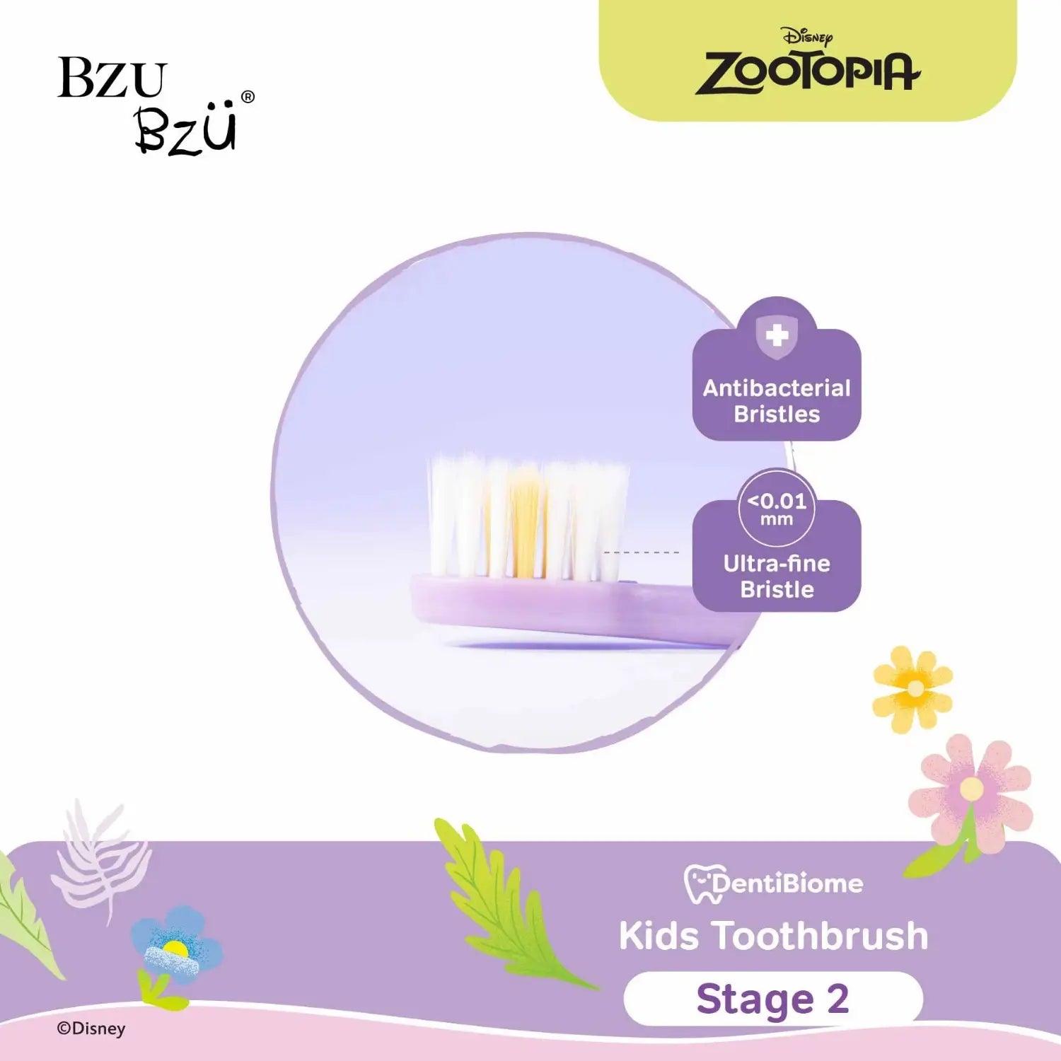 BZU BZU DentiBiome Kids Toothbrush, 2pk - Zootopia (2 Types) | 2-12Y - Pupsik Singapore