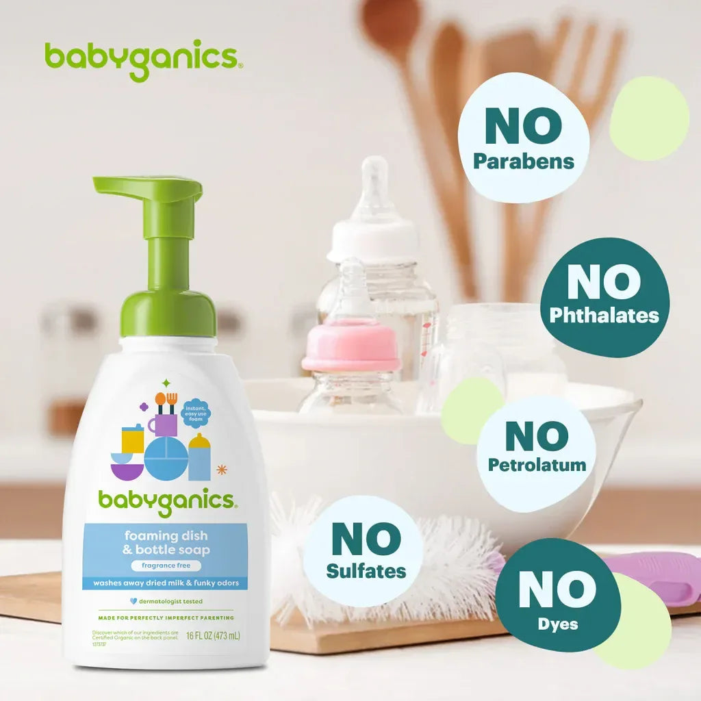 Babyganics Foaming Dish & Bottle Soap, 473ml - Fragrance Free (Exp 08/27) - Pupsik Singapore