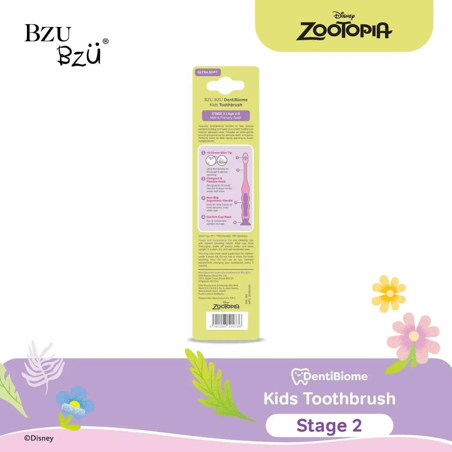 BZU BZU DentiBiome Kids Toothbrush, 2pk - Zootopia (2 Types) | 2-12Y - Pupsik Singapore