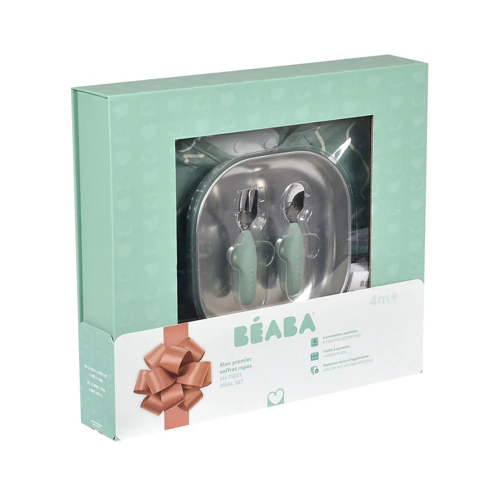 Beaba Stainless Steel Baby Meal Gift Set - Sage - Pupsik Singapore