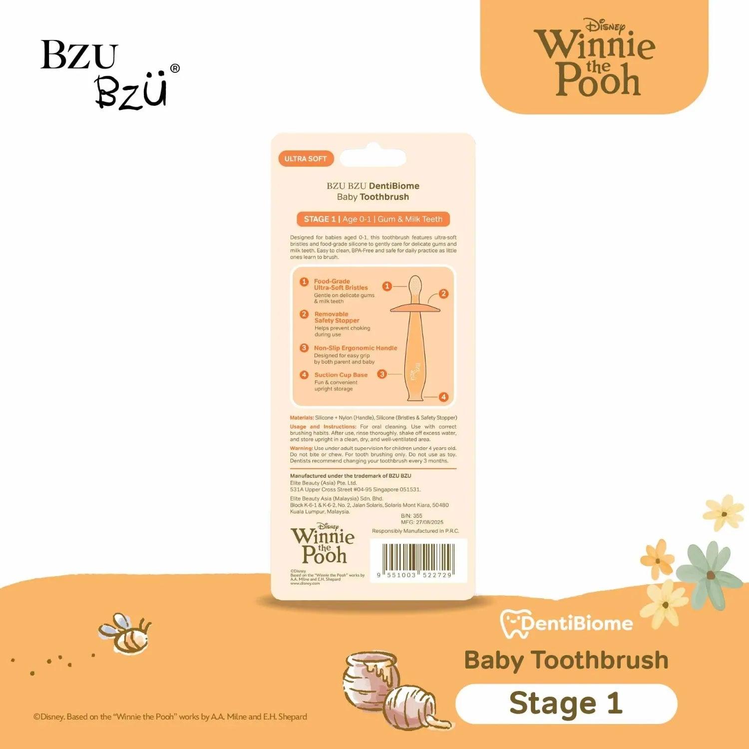 BZU BZU DentiBiome Baby Toothbrush, Stage 1 (Winnie The Pooh) - Pupsik Singapore