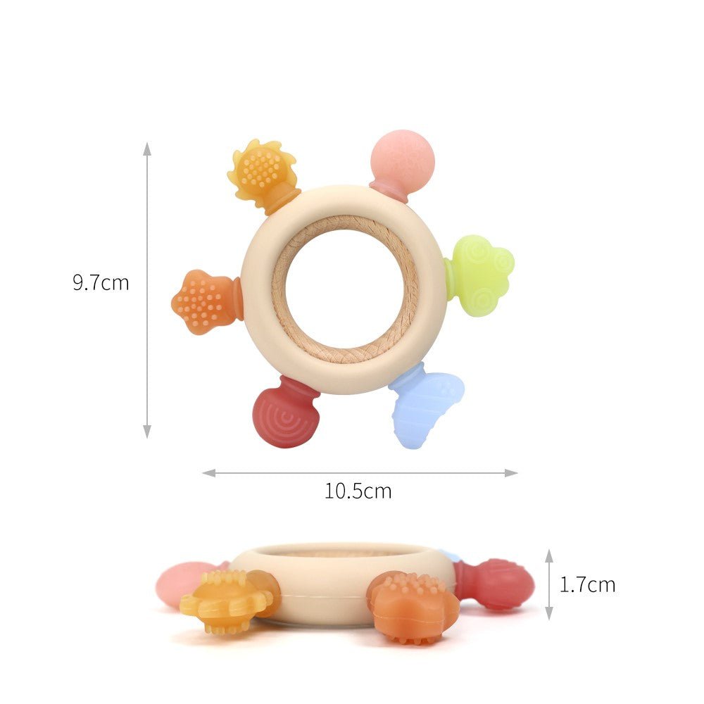 Biomom In The Sky Silicone Wooden Ring Sensory Teether (3 Colors)
