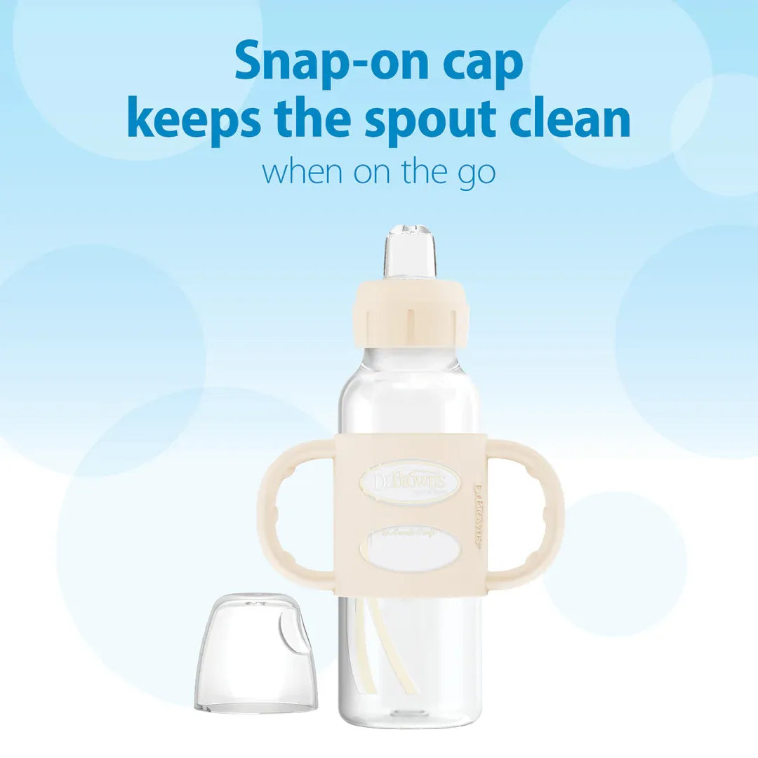 Dr. Brown's Milestones Narrow Sippy Spout Bottle with Silicone Handles, 8 oz/250 mL (7 Colors)