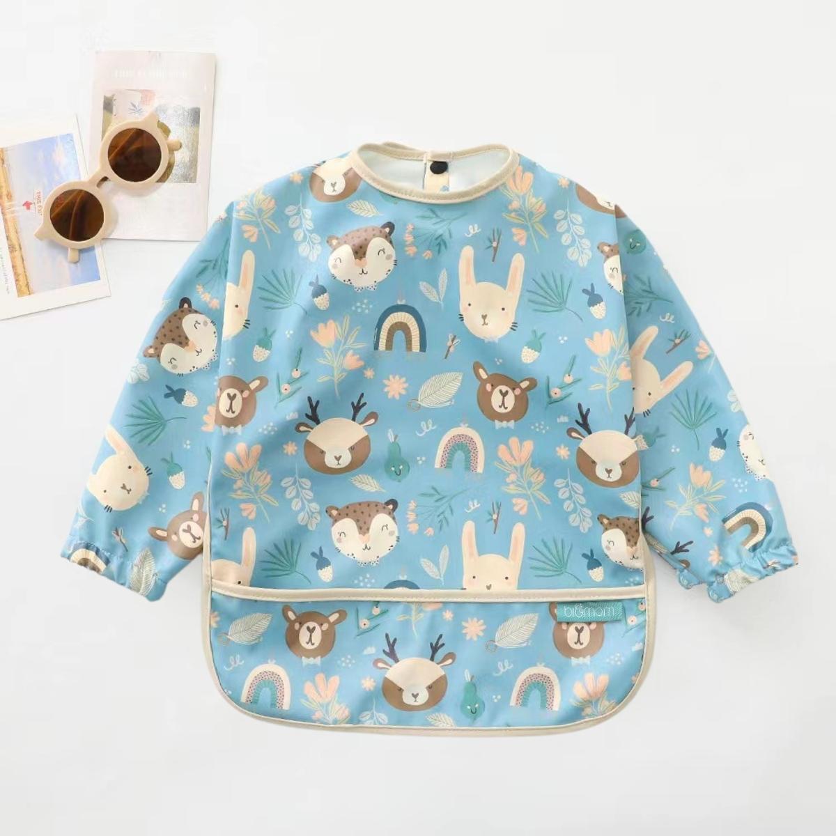 Biomom Baby Smock Bib - Whimsy Forest Blue (2 Sizes)