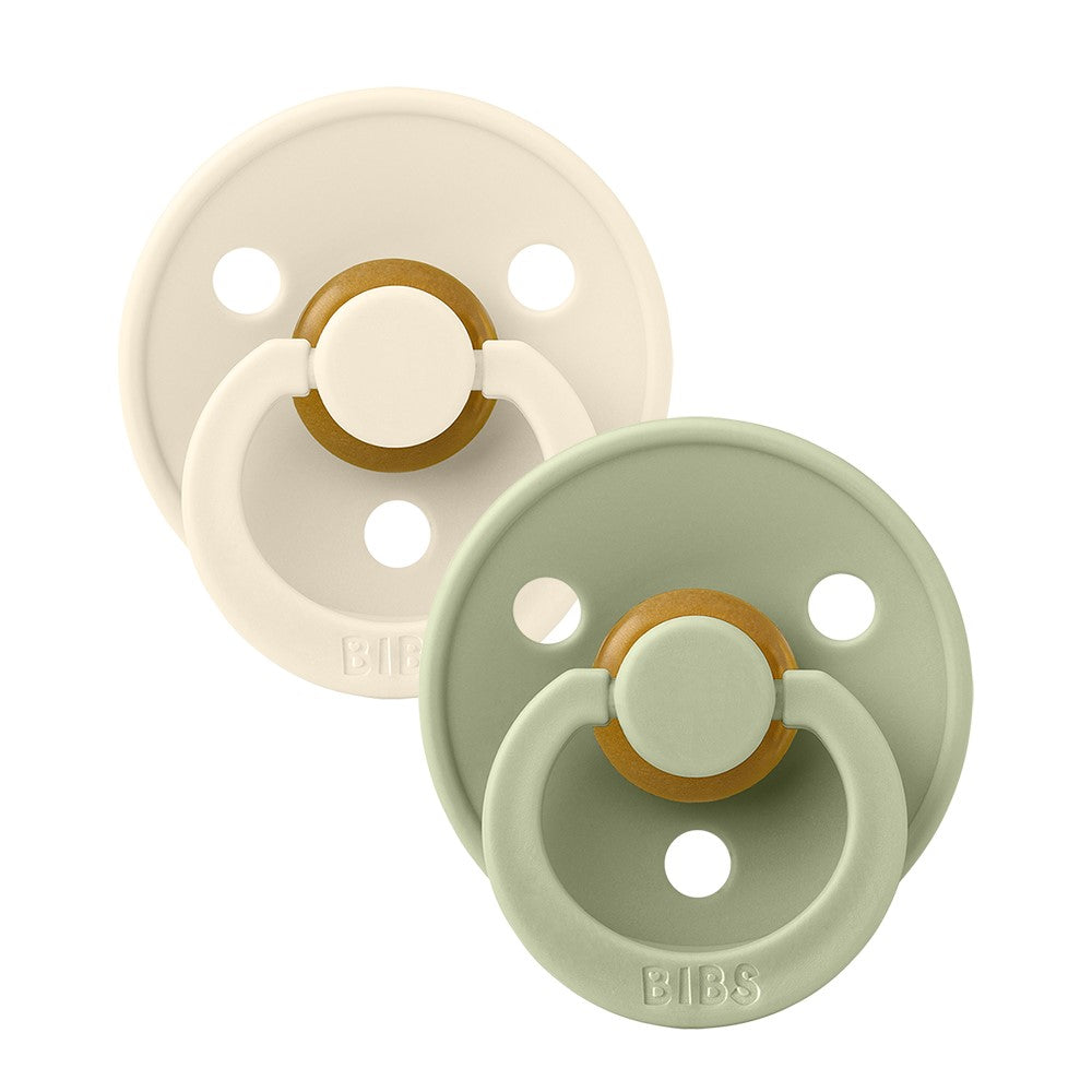 Bibs Round Colour Pacifier (2pk) - Ivory Sage (2 Sizes) - Made in Denmark/EU