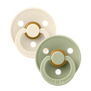 Bibs Round Colour Pacifier (2pk) - Ivory Sage (2 Sizes) - Made in Denmark/EU