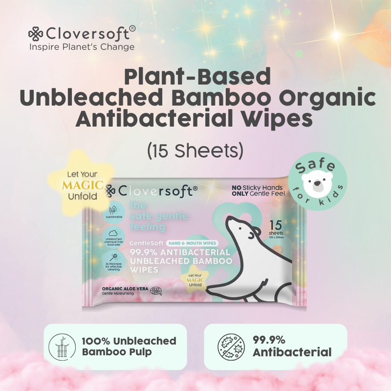 Cloversoft Plant-Based Unbleached Bamboo Organic Antibacterial Wipes  (10x15=150 sheets) - Exp 10/27