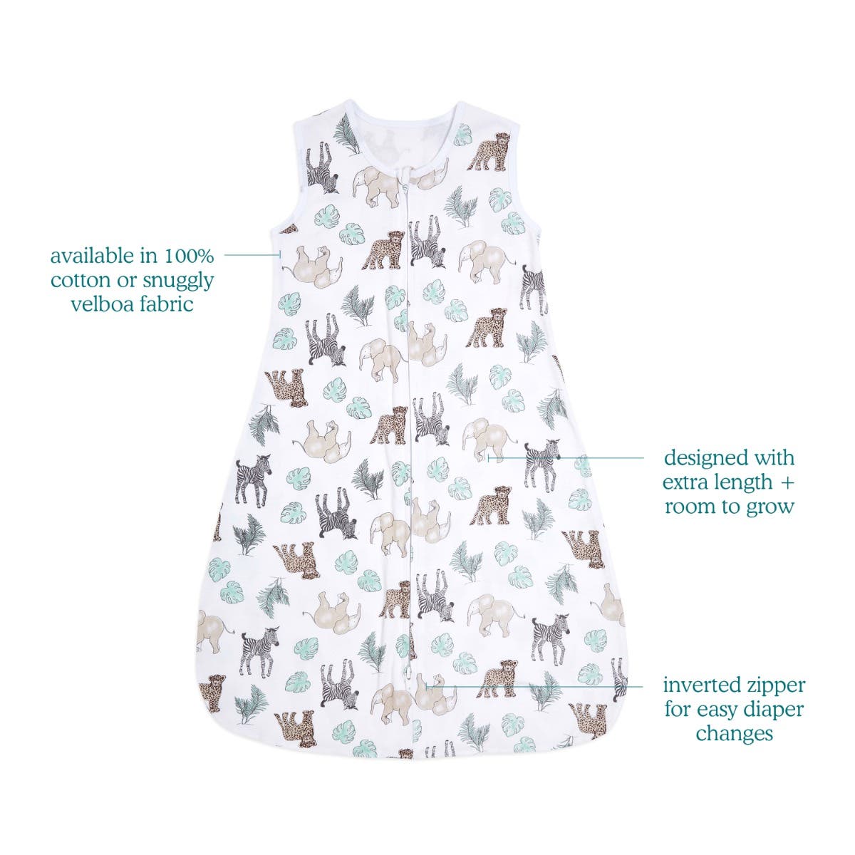 Aden Anais Essential Cotton Easy Sleeping Bag - Jungle Animals (2 Sizes)