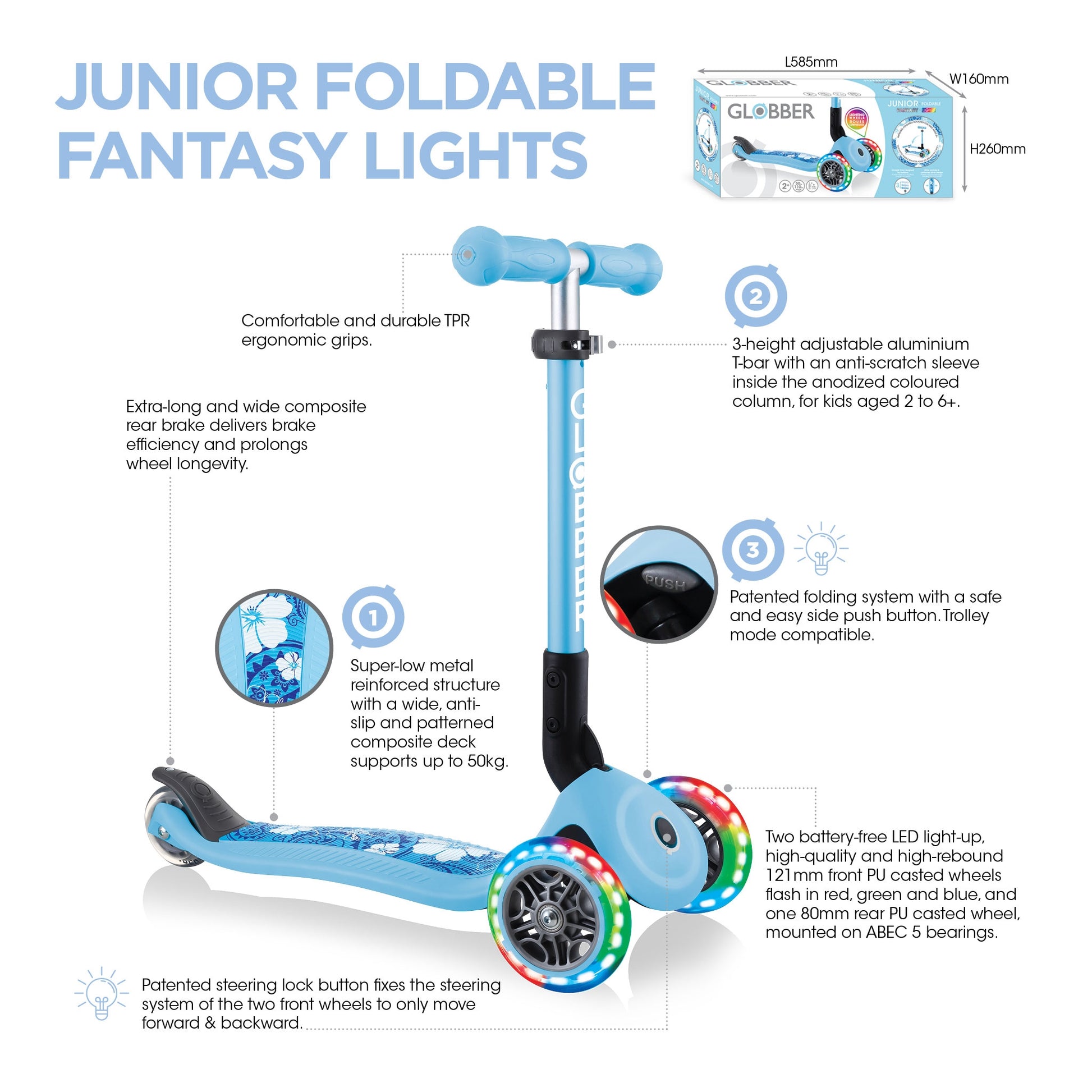 Globber Junior Foldable Fantasy Lights Scooter (LED Wheels) - 8 Colors - Pupsik Singapore