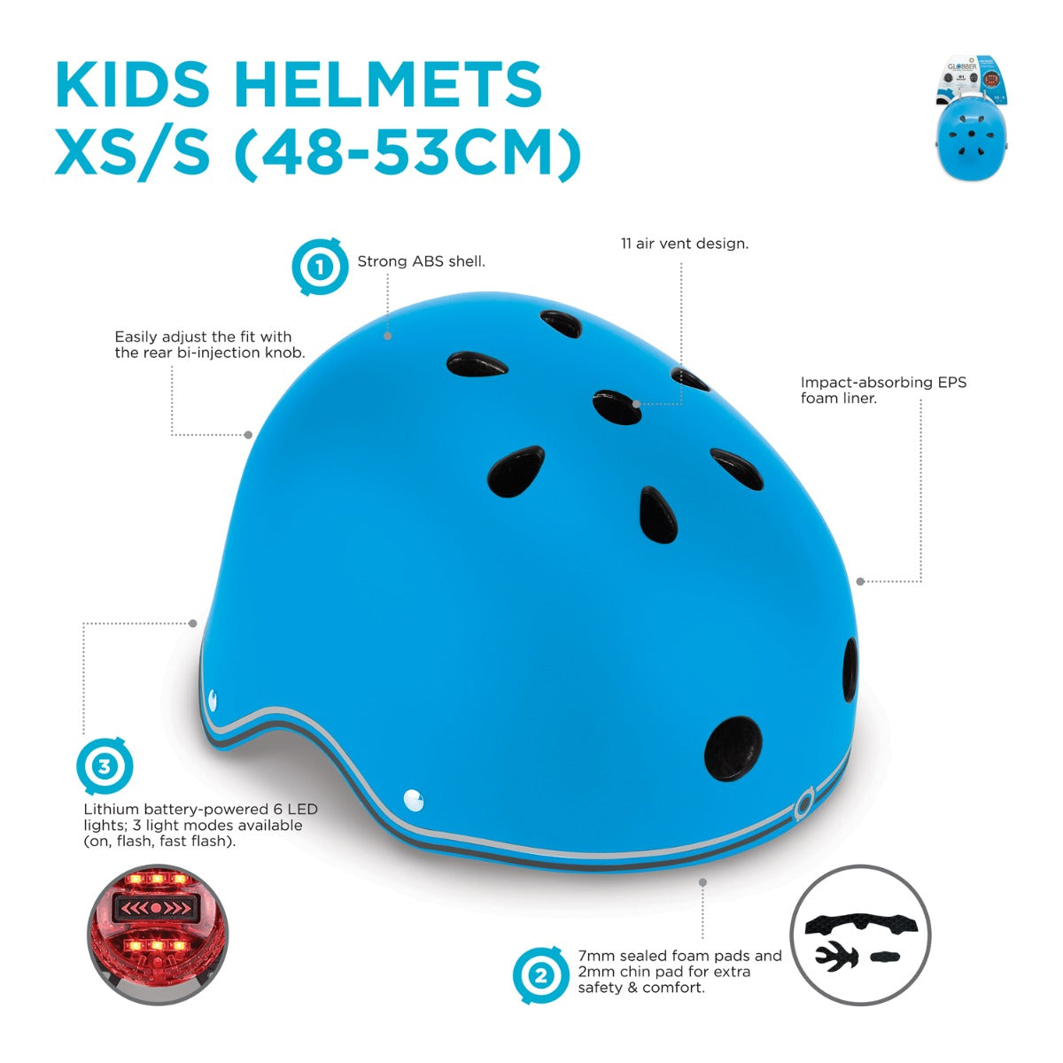 Globber Kids Primo Lights Helmet - XS/S (5 Colours)