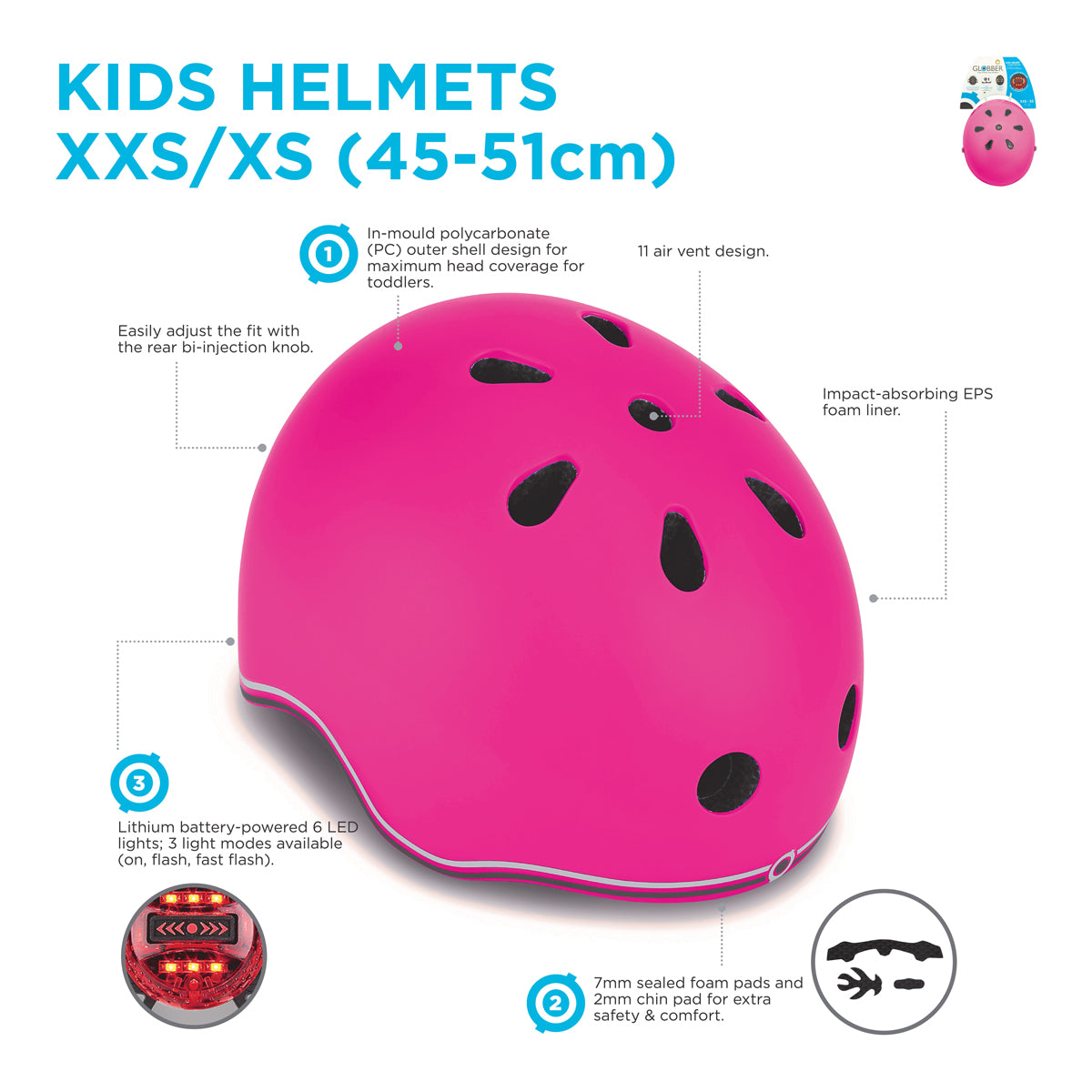 Globber Toddler GO•UP Lights Helmet - XXS/XS (9 Colours)