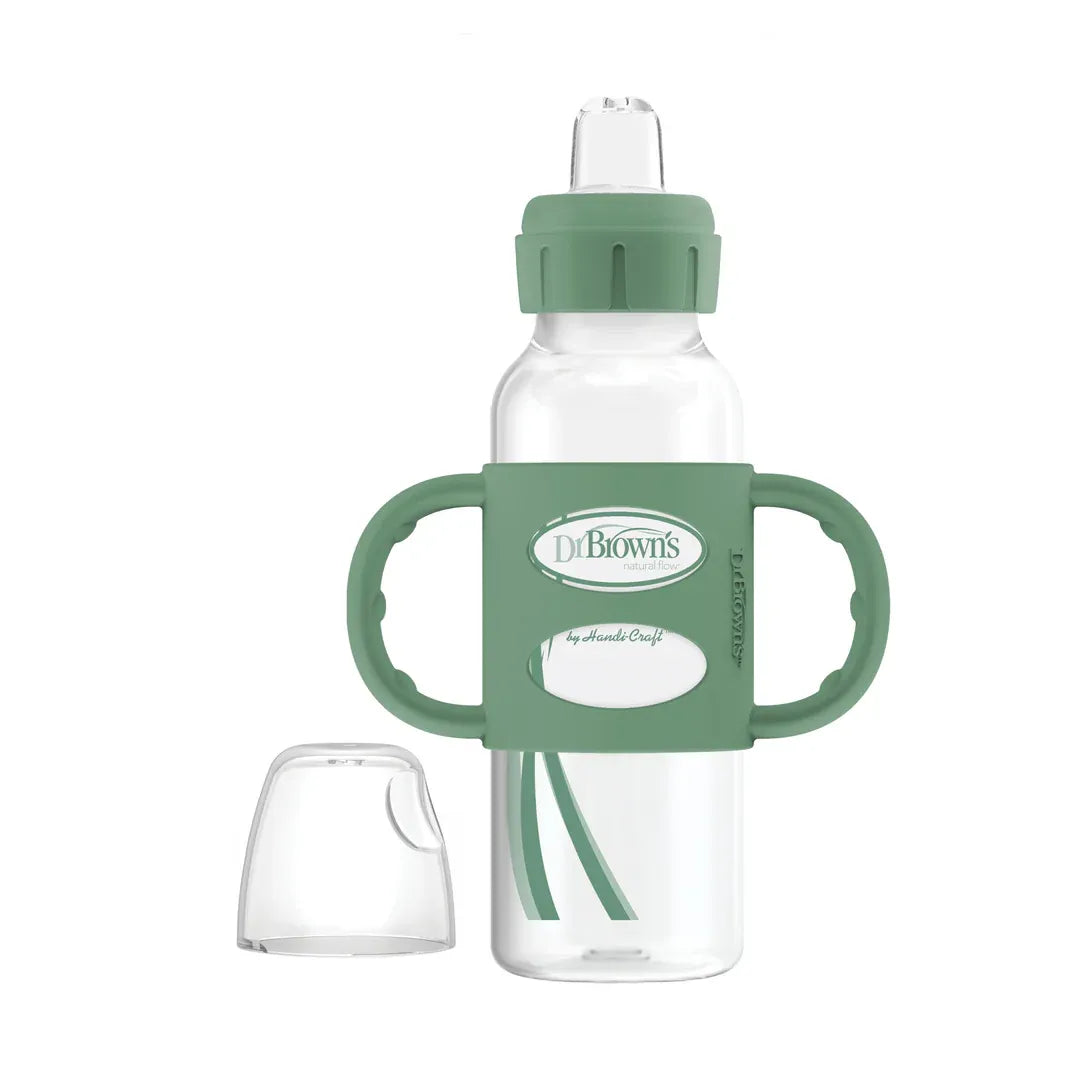 Dr. Brown's Milestones Narrow Sippy Spout Bottle with Silicone Handles, 8 oz/250 mL (7 Colors)
