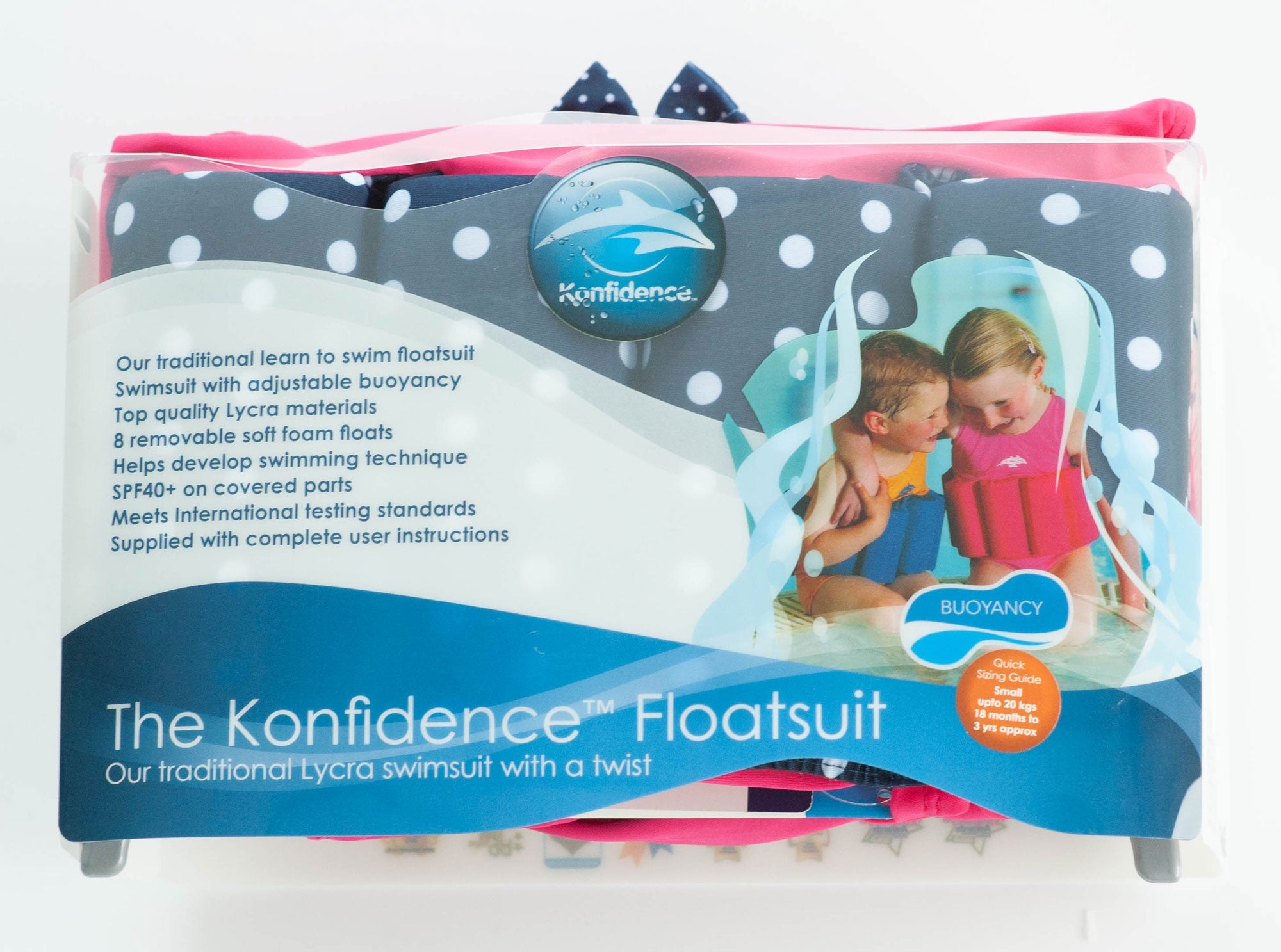 Konfidence Children's Floatsuit - Navy Polka Dot (2 Sizes)