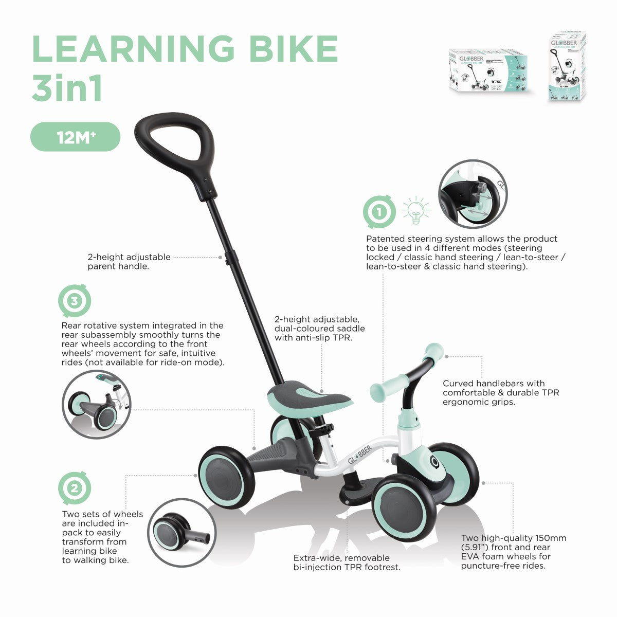 Globber Learning Bike 3-in-1 Balance Bike (3 Colours)