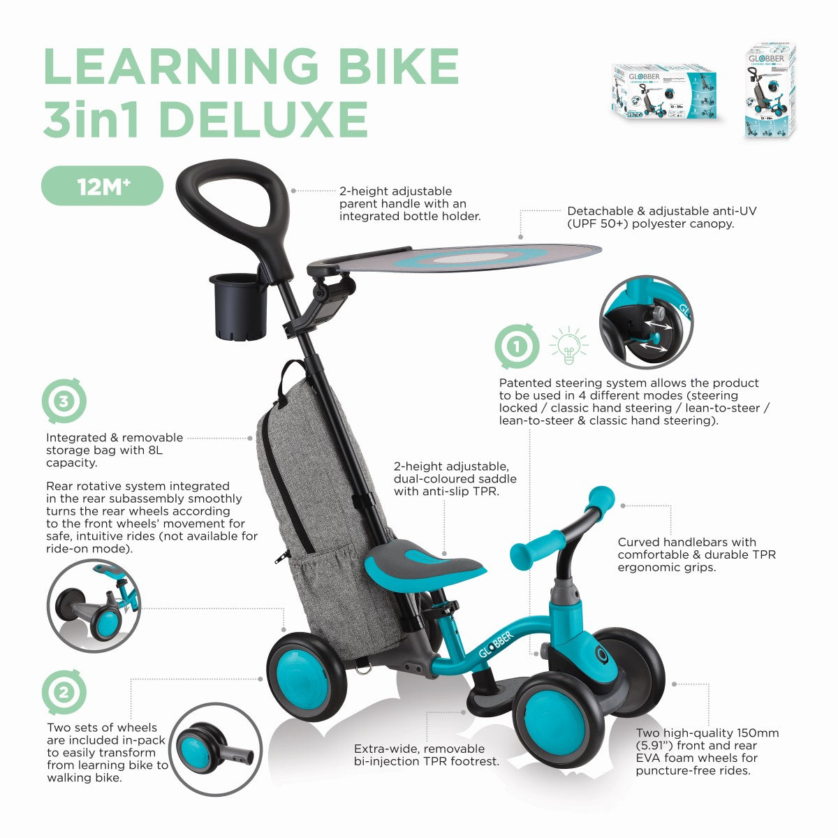 Globber Learning Bike 3-in-1 Deluxe Balance Bike (1 Colour)