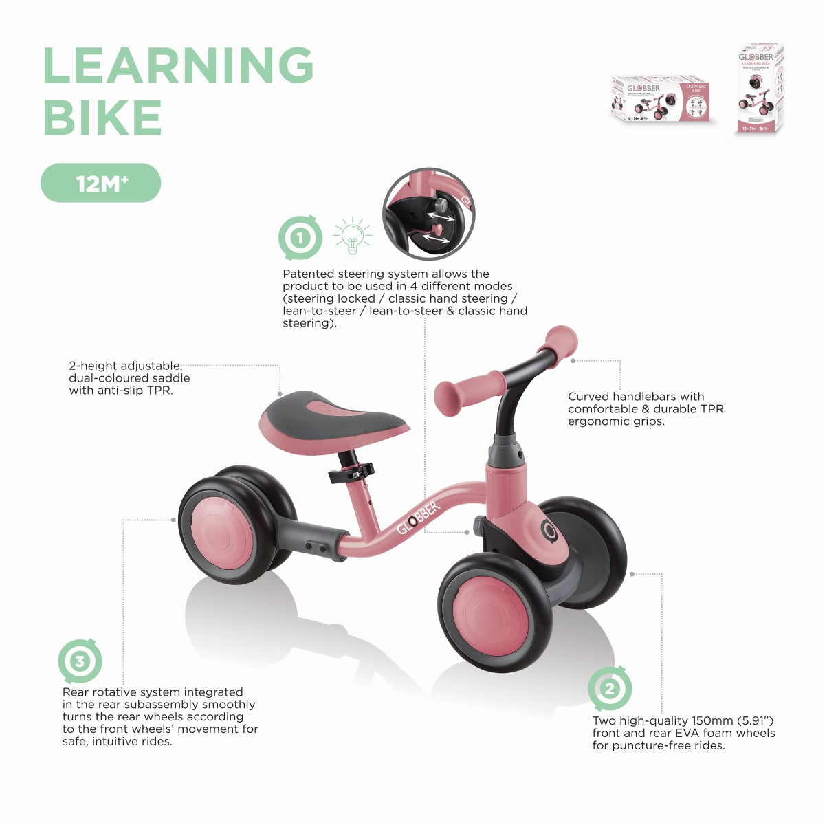 Globber Learning Bike 3-Wheel Balance Bike (3 Colours)