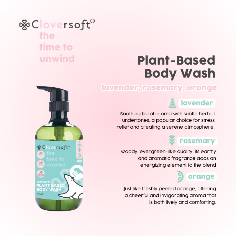 Cloversoft Plant-Based Body Wash, 750ml - Lavender, Rosemary & Orange (Exp 04/27)