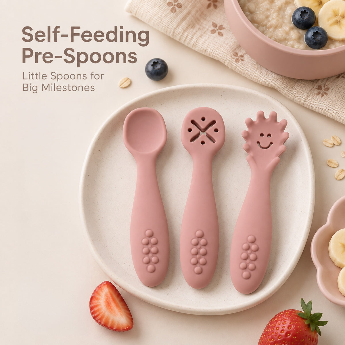Biomom Self-Feeding Pre-Spoons, 3pk (5 Colours)