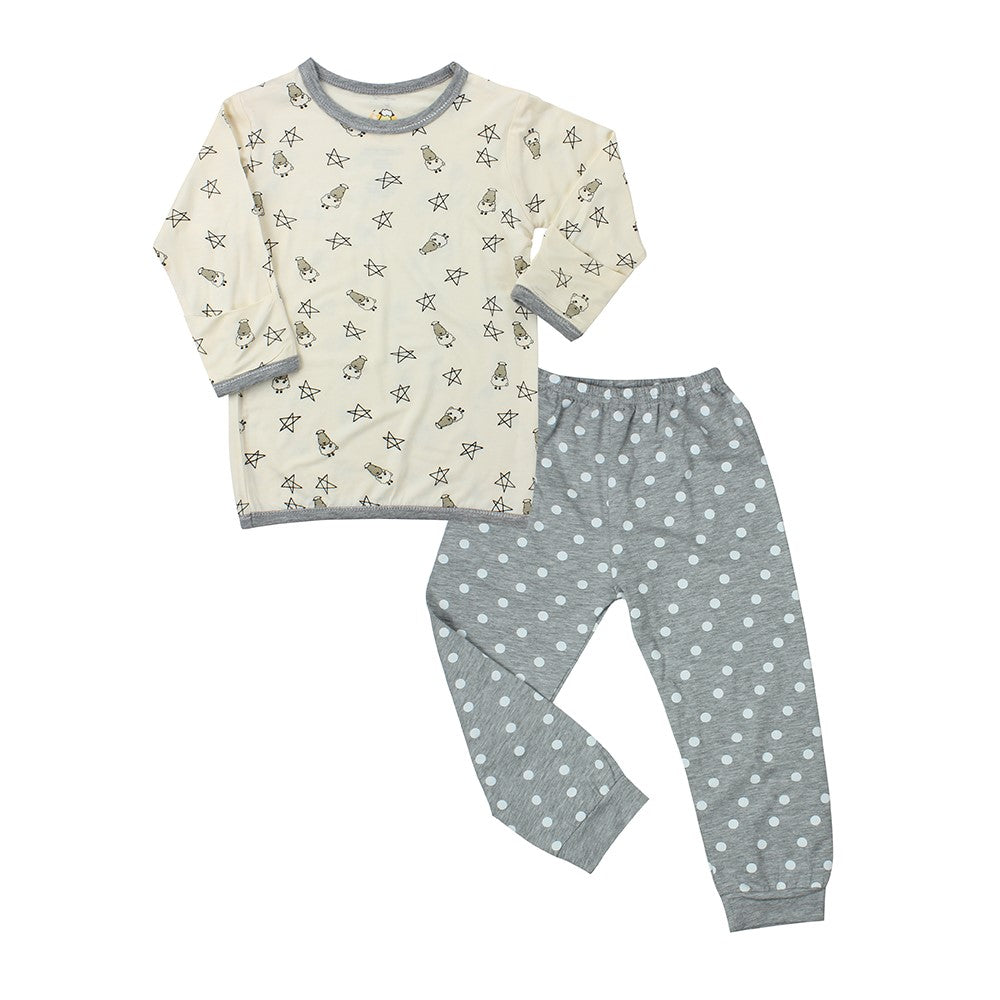 Baa Baa Sheepz Baby Long Sleeve Pyjama Set - Small Star & Sheepz Yellow/Polka Dot Grey (5 Sizes)