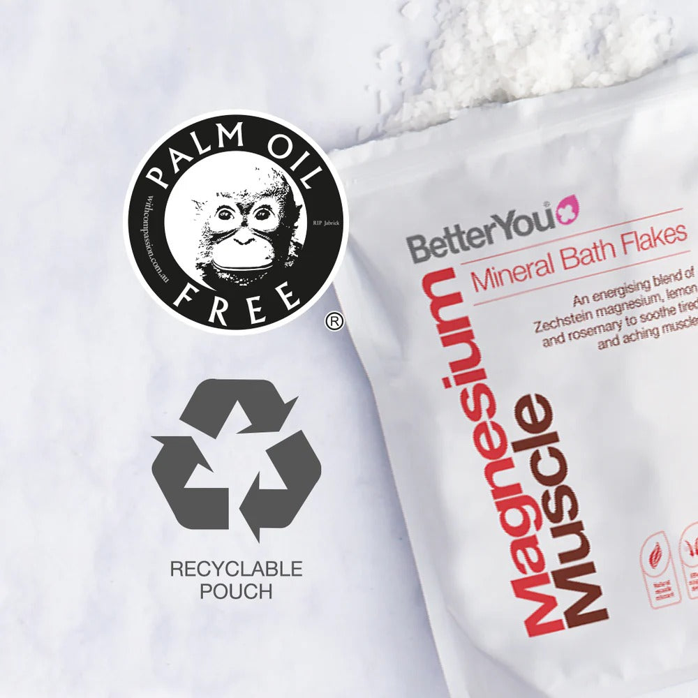 BetterYou Magnesium Muscle Mineral Bath Flakes, 1KG (Exp 10/28)