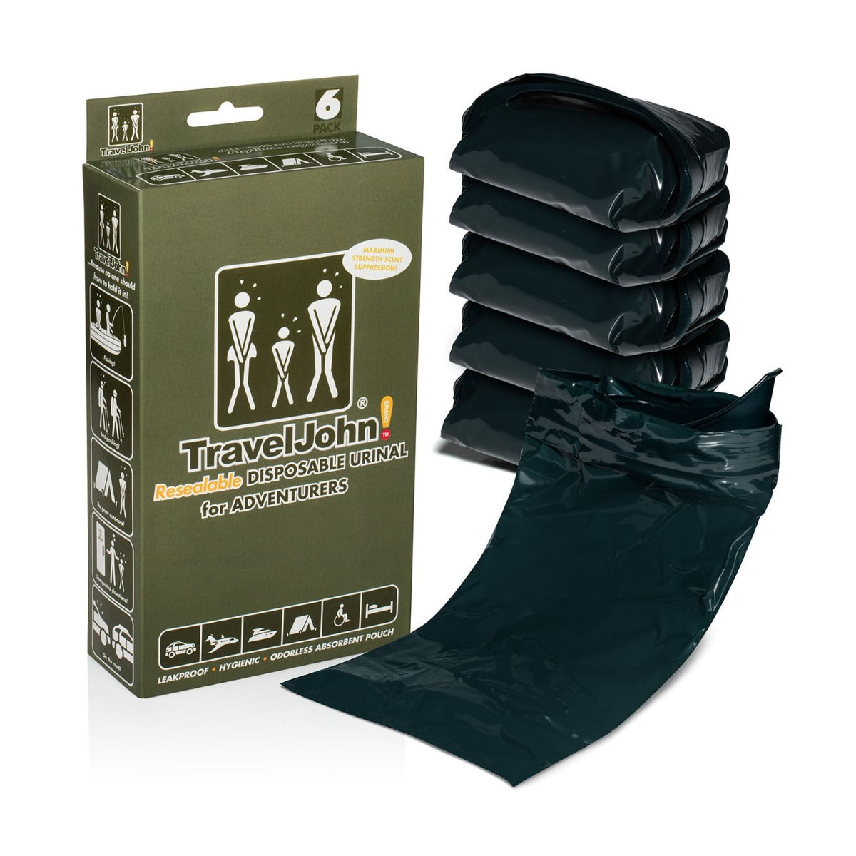 Travel John Adventurer Disposable Urinal with Zip Resealable, 6-pack (TJ1C)