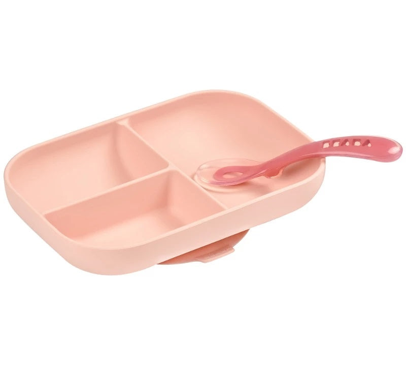 Beaba Silicone Divided Baby Plate & Spoon (3 Colours) - Pupsik Singapore
